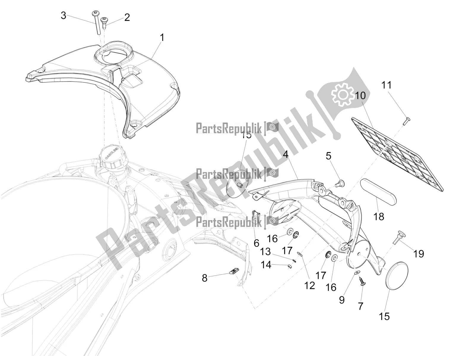 Tutte le parti per il Coperchio Posteriore - Paraspruzzi del Vespa Primavera 50 4T 4V 2017