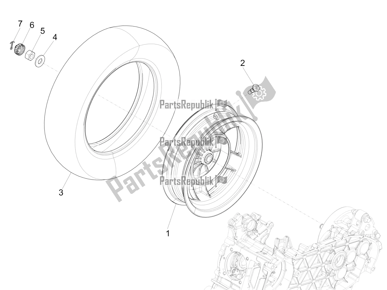 Alle onderdelen voor de Achterwiel van de Vespa Primavera 50 4T 4V 2017