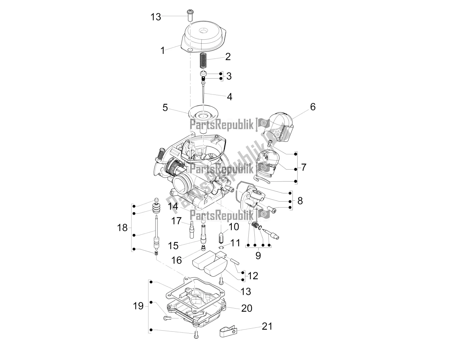 All parts for the Carburetor's Components of the Vespa Primavera 50 4T 4V 2018