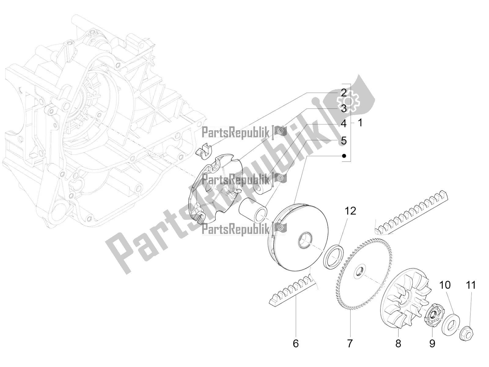 All parts for the Driving Pulley of the Vespa Primavera 50 4T 4V 2018