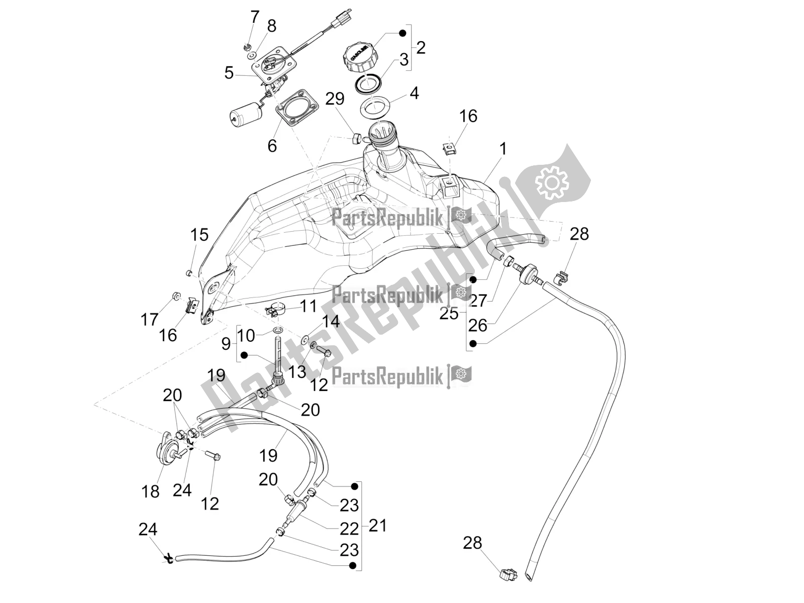 Toutes les pièces pour le Réservoir D'essence du Vespa Primavera 50 4T 4V 2018