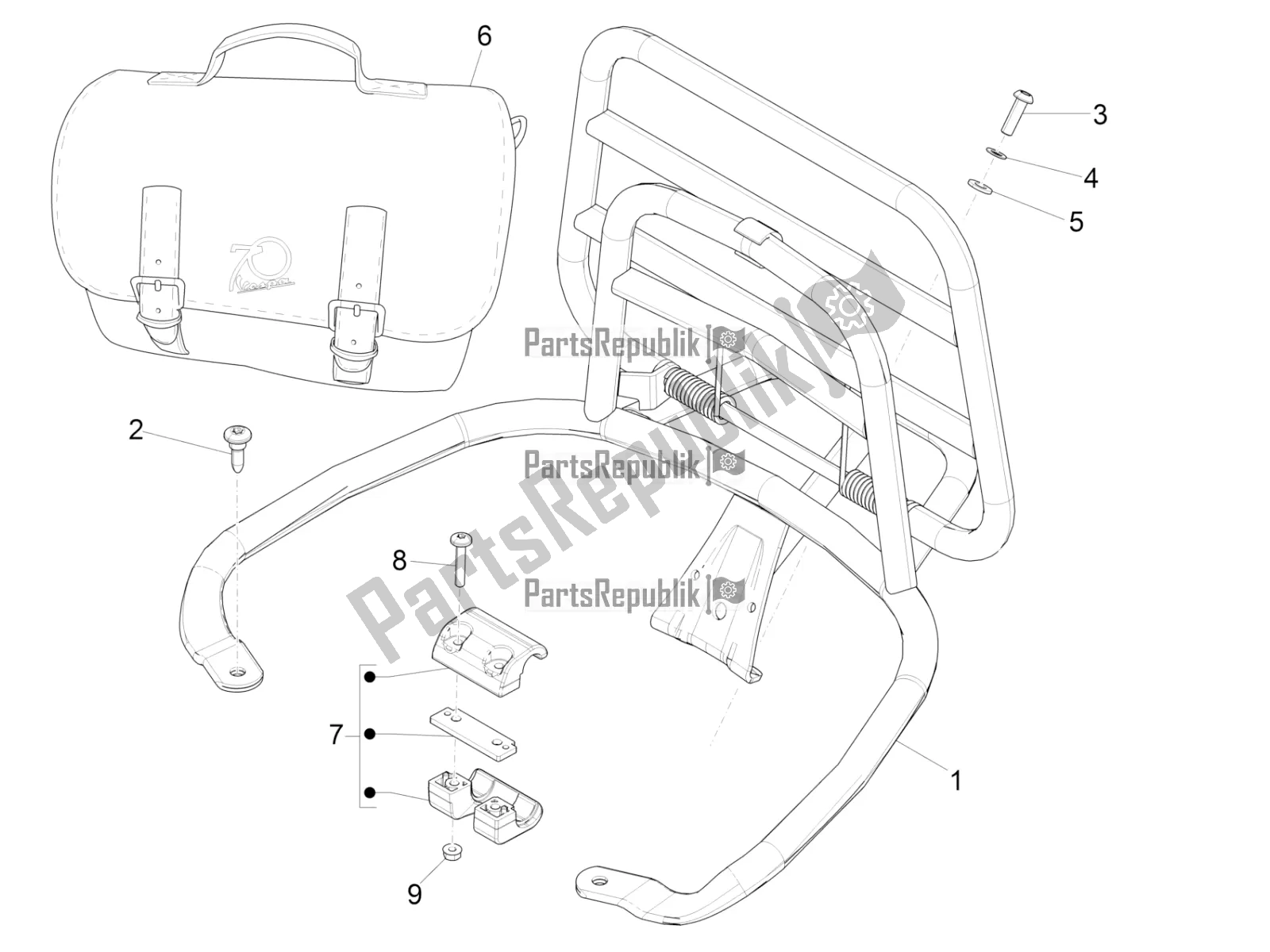 Toutes les pièces pour le Porte-bagages Arrière du Vespa Primavera 50 4T 4V 2018