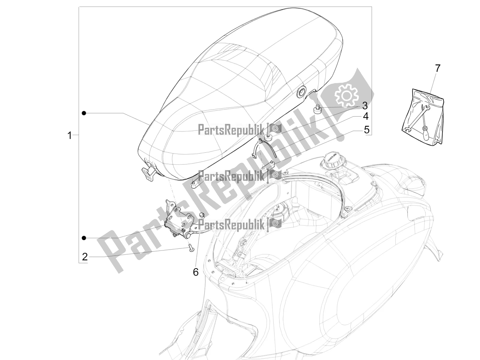 All parts for the Saddle/seats of the Vespa Primavera 50 4T 4V 2018