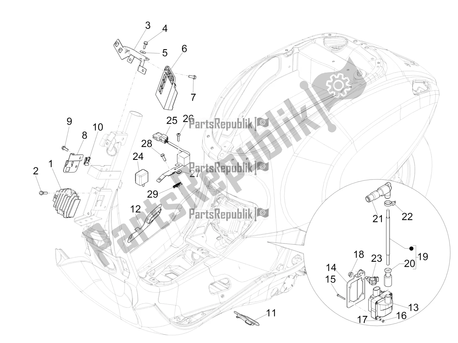 All parts for the Voltage Regulators - Electronic Control Units (ecu) - H. T. Coil of the Vespa Primavera 50 4T 4V 2018