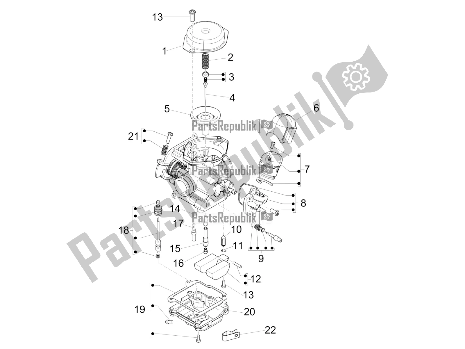 Todas las partes para Componentes Del Carburador de Vespa Primavera 50 4T 4V USA 2016