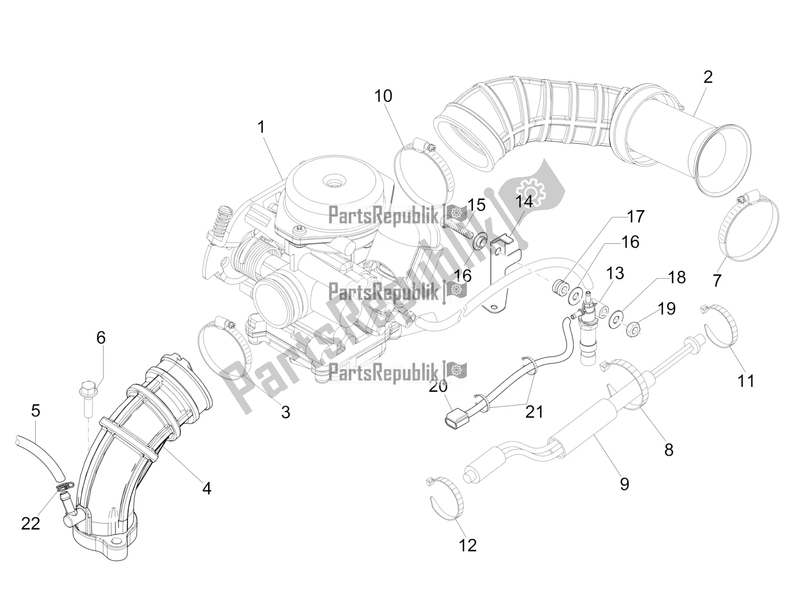 All parts for the Carburettor, Assembly - Union Pipe of the Vespa Primavera 50 4T 4V USA 2016