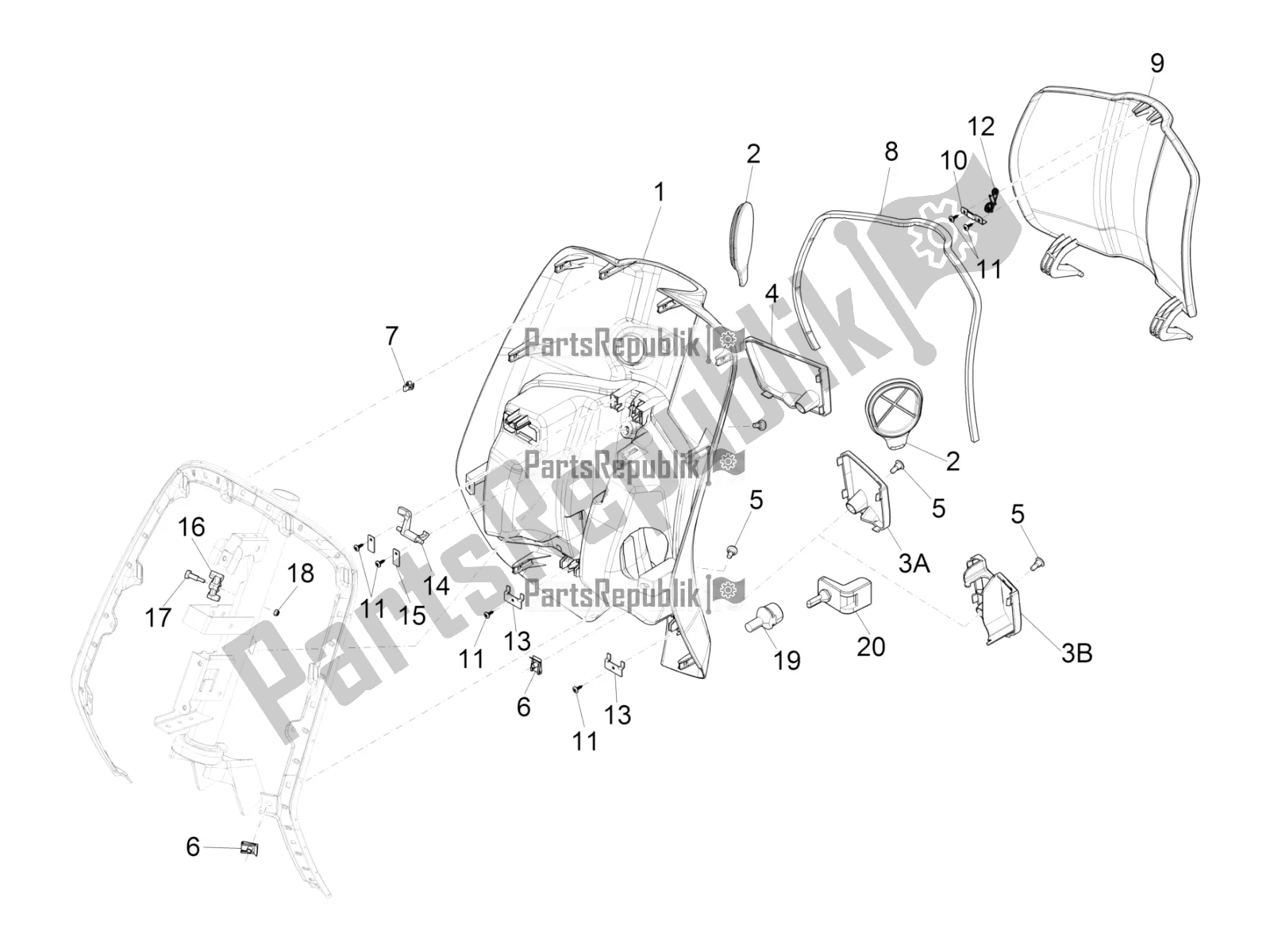 Todas las partes para Guantera Frontal - Panel De Rodilleras de Vespa Primavera 50 4T 4V USA 2016