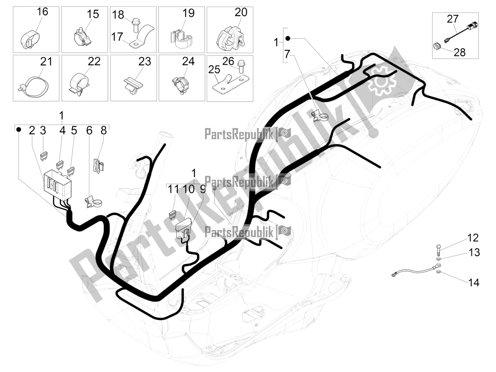 Toutes les pièces pour le Faisceau De Câbles Principal du Vespa Primavera 50 4T 4V USA 2016