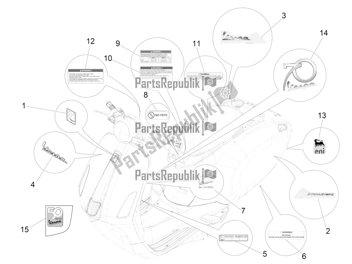 Alle onderdelen voor de Borden - Emblemen van de Vespa Primavera 50 4T 4V USA 2016