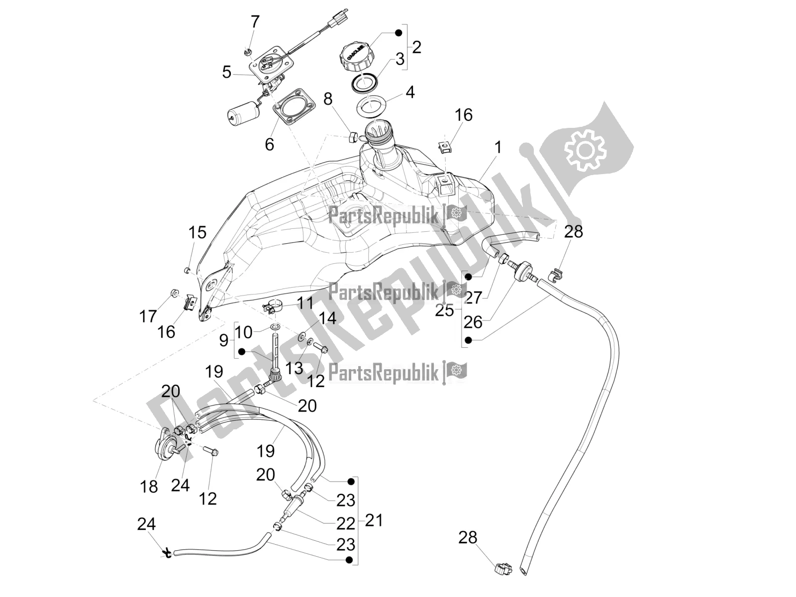 Todas las partes para Depósito De Combustible de Vespa Primavera 50 4T 4V USA 2017