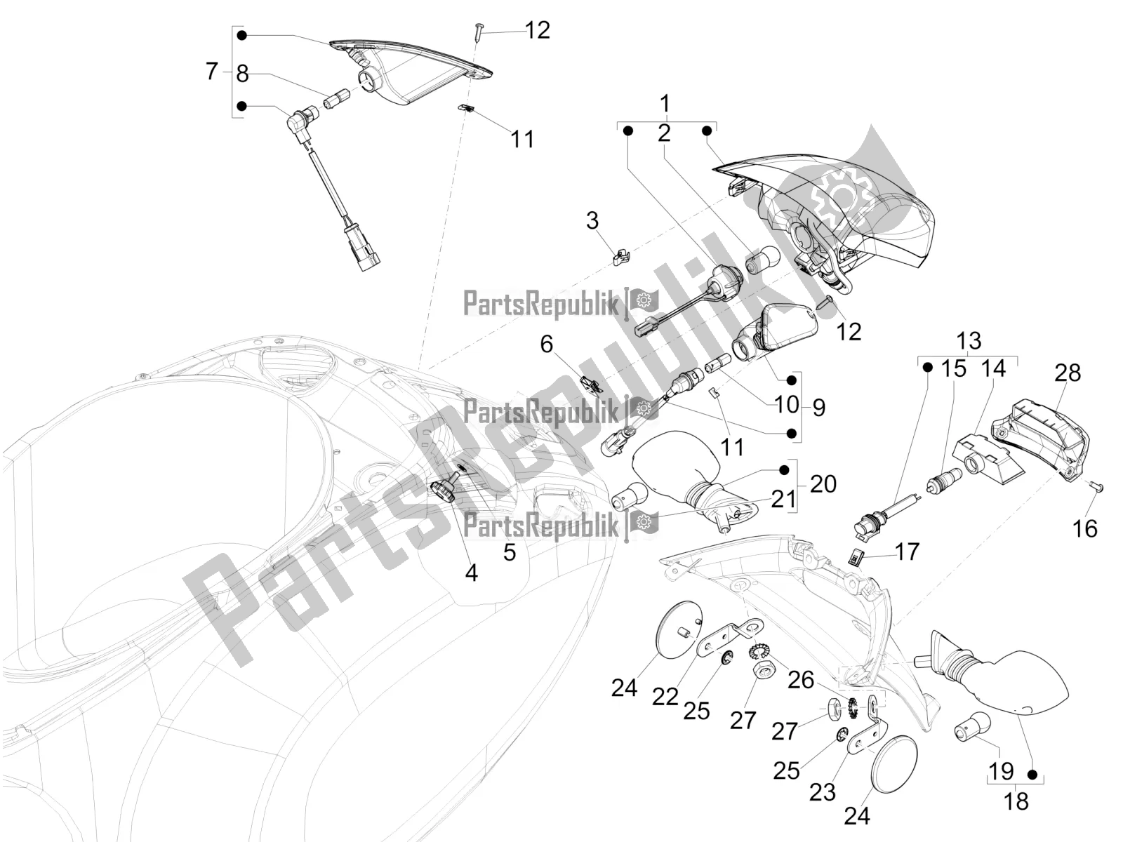 Toutes les pièces pour le Phares Arrière - Clignotants du Vespa Primavera 50 4T 4V USA 2018