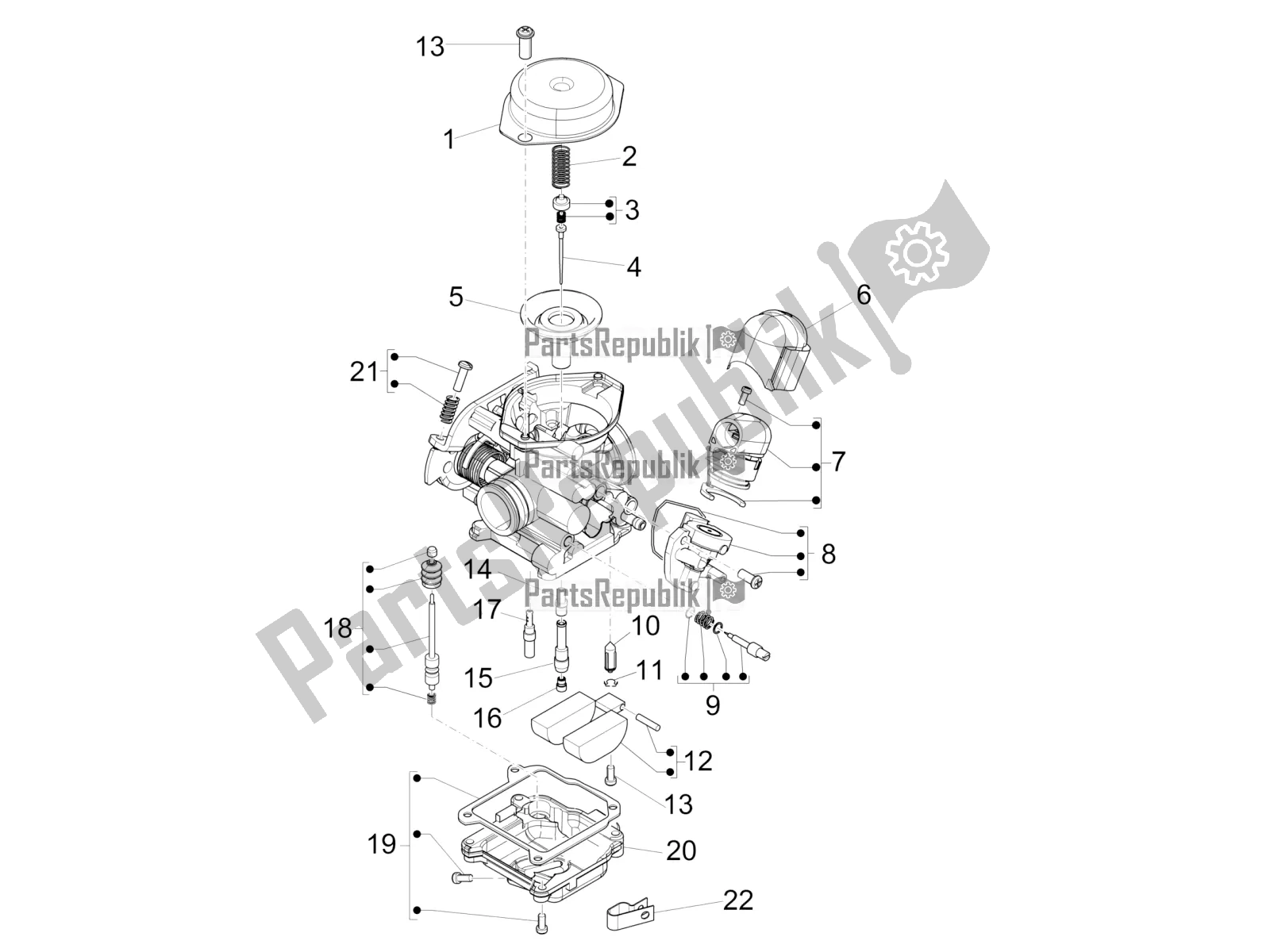 All parts for the Carburetor's Components of the Vespa Primavera 50 4T 4V USA 2019