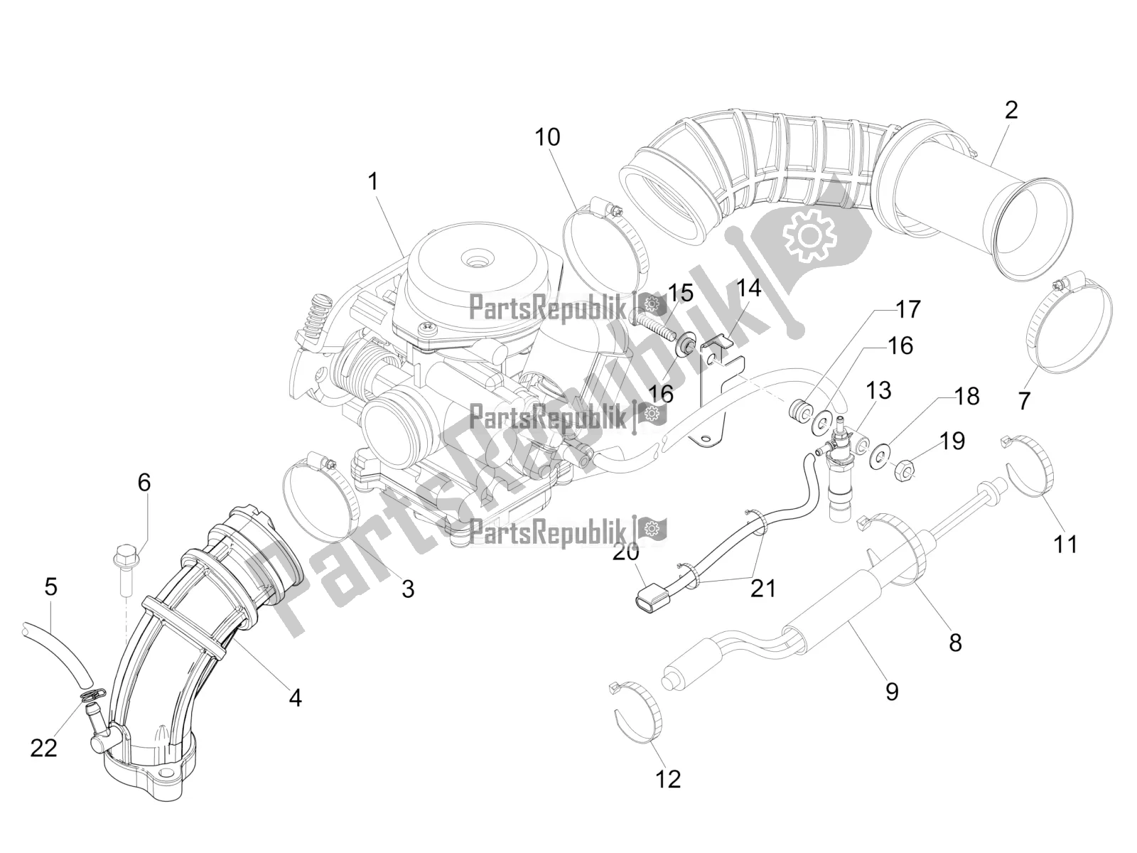 All parts for the Carburettor, Assembly - Union Pipe of the Vespa Primavera 50 4T 4V USA 2019