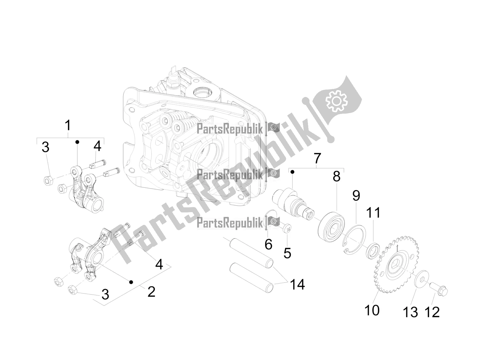 Todas as partes de Unidade De Suporte De Alavancas Oscilantes do Vespa Primavera 50 4T 4V USA 2019