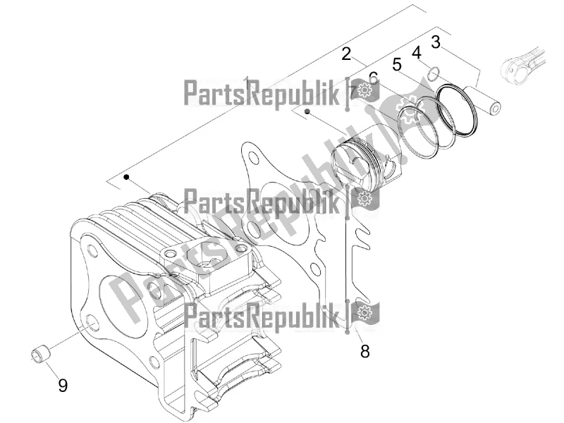 All parts for the Cylinder-piston-wrist Pin Unit of the Vespa Primavera 50 4T 4V USA 2020