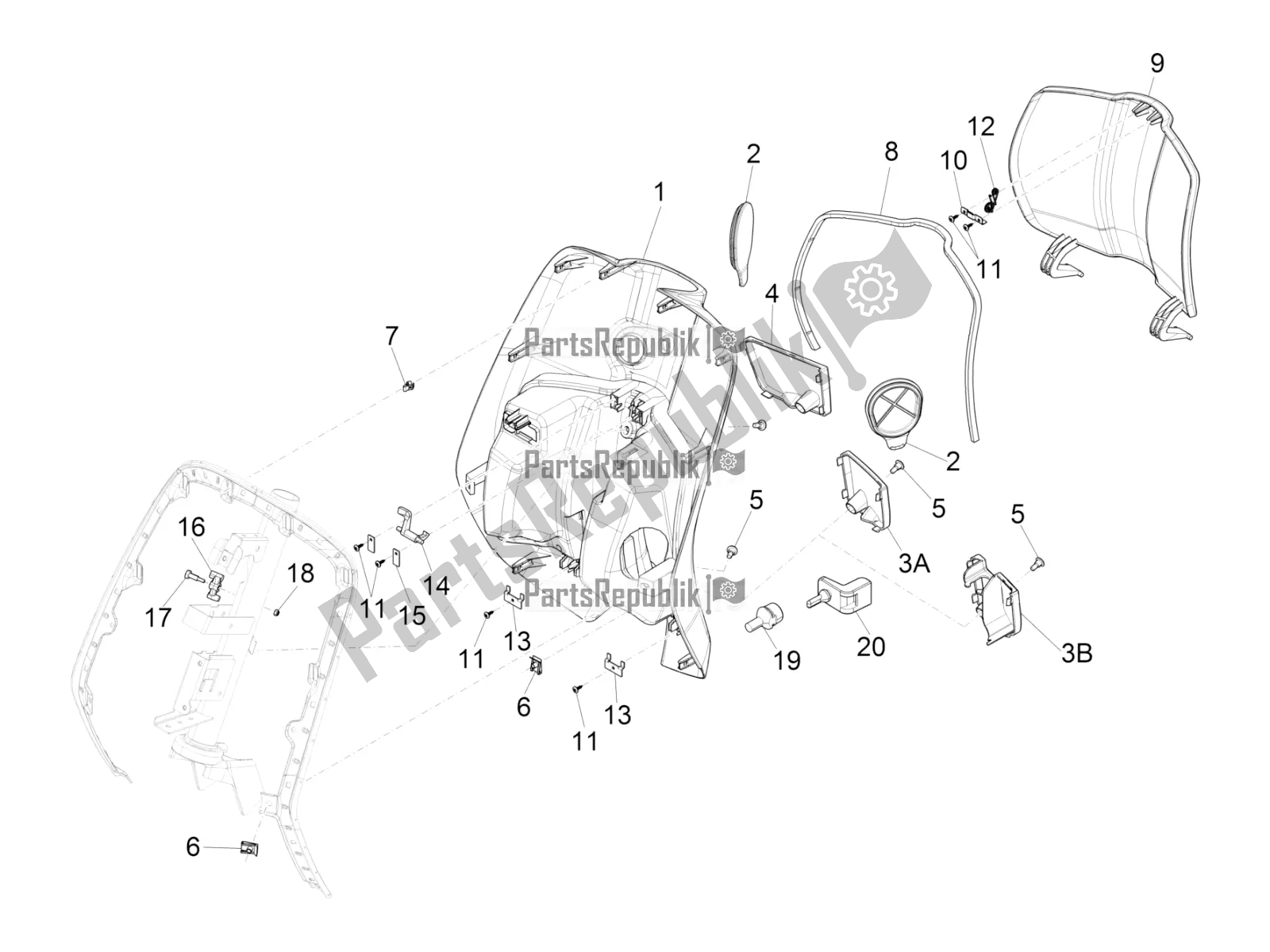 Todas las partes para Guantera Frontal - Panel De Rodilleras de Vespa Primavera 50 4T 4V USA 2020