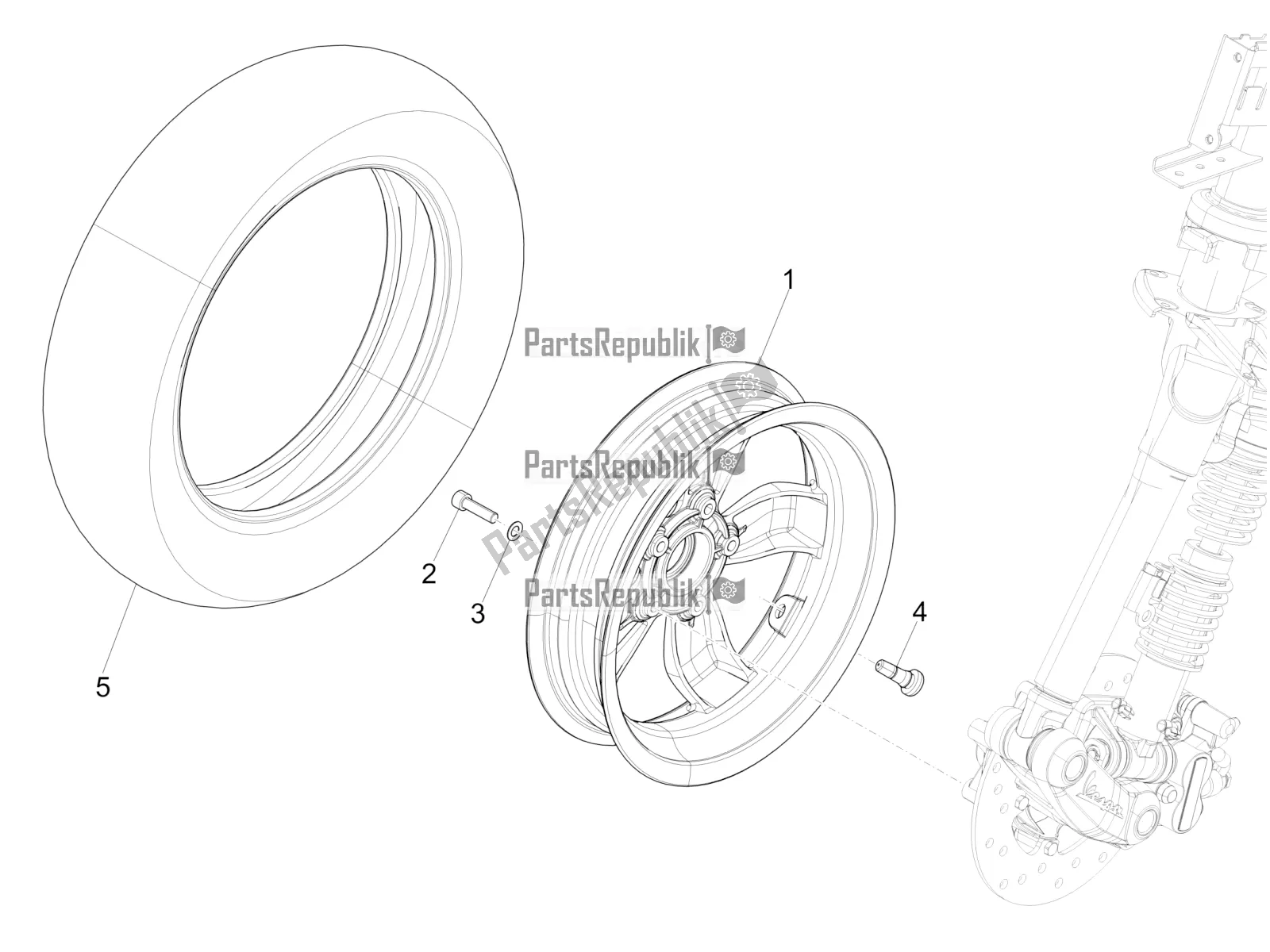 Todas las partes para Rueda Delantera de Vespa Primavera 50 4T 4V USA 2020