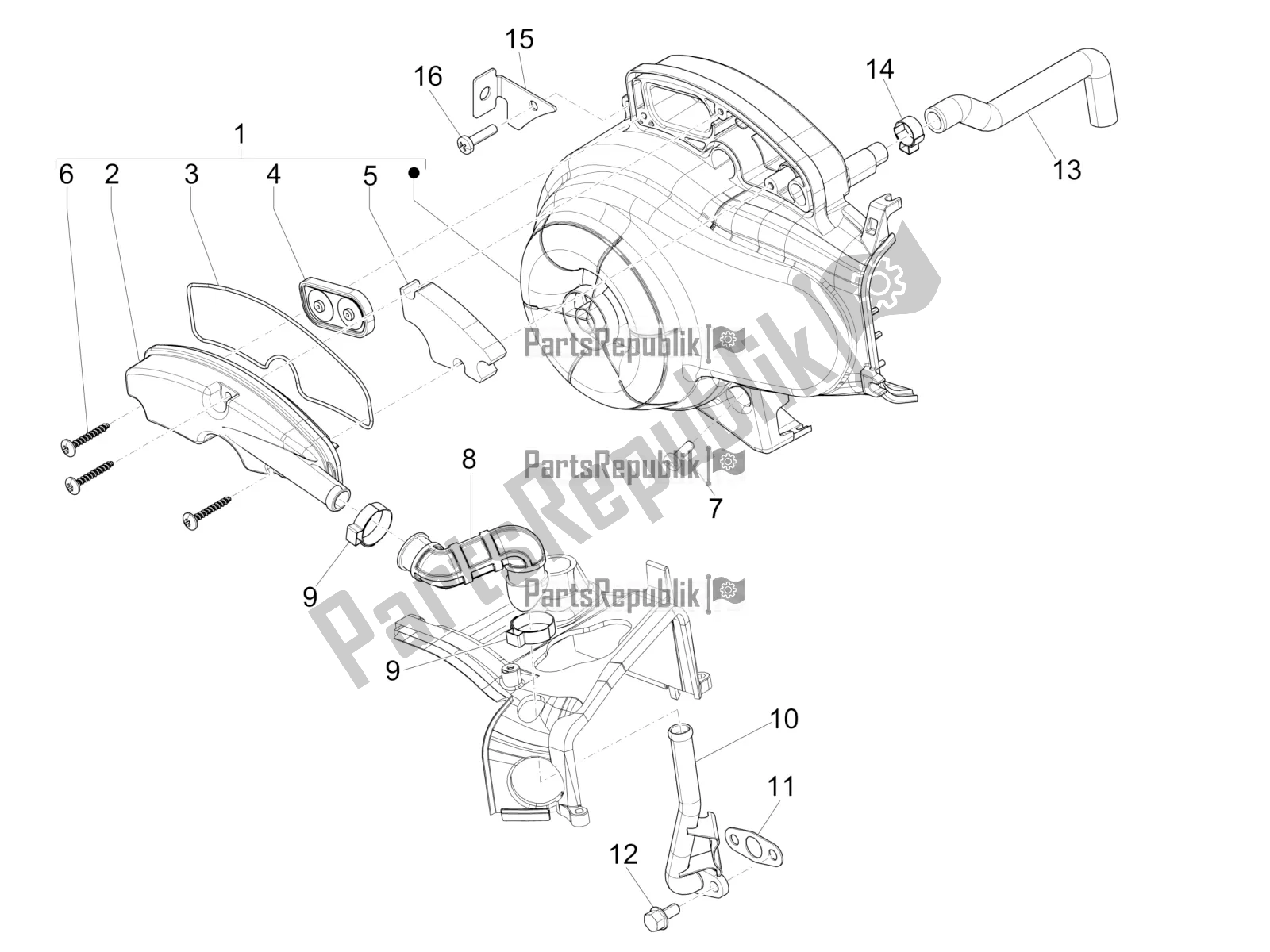 Todas as partes de Caixa De Ar Secundária do Vespa Primavera 50 4T 4V USA 2020