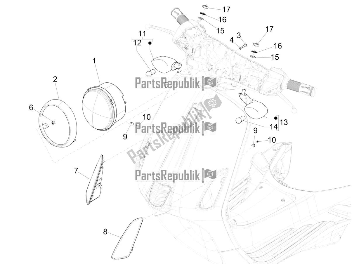 All parts for the Front Headlamps - Turn Signal Lamps of the Vespa Primavera 50 USA 2020