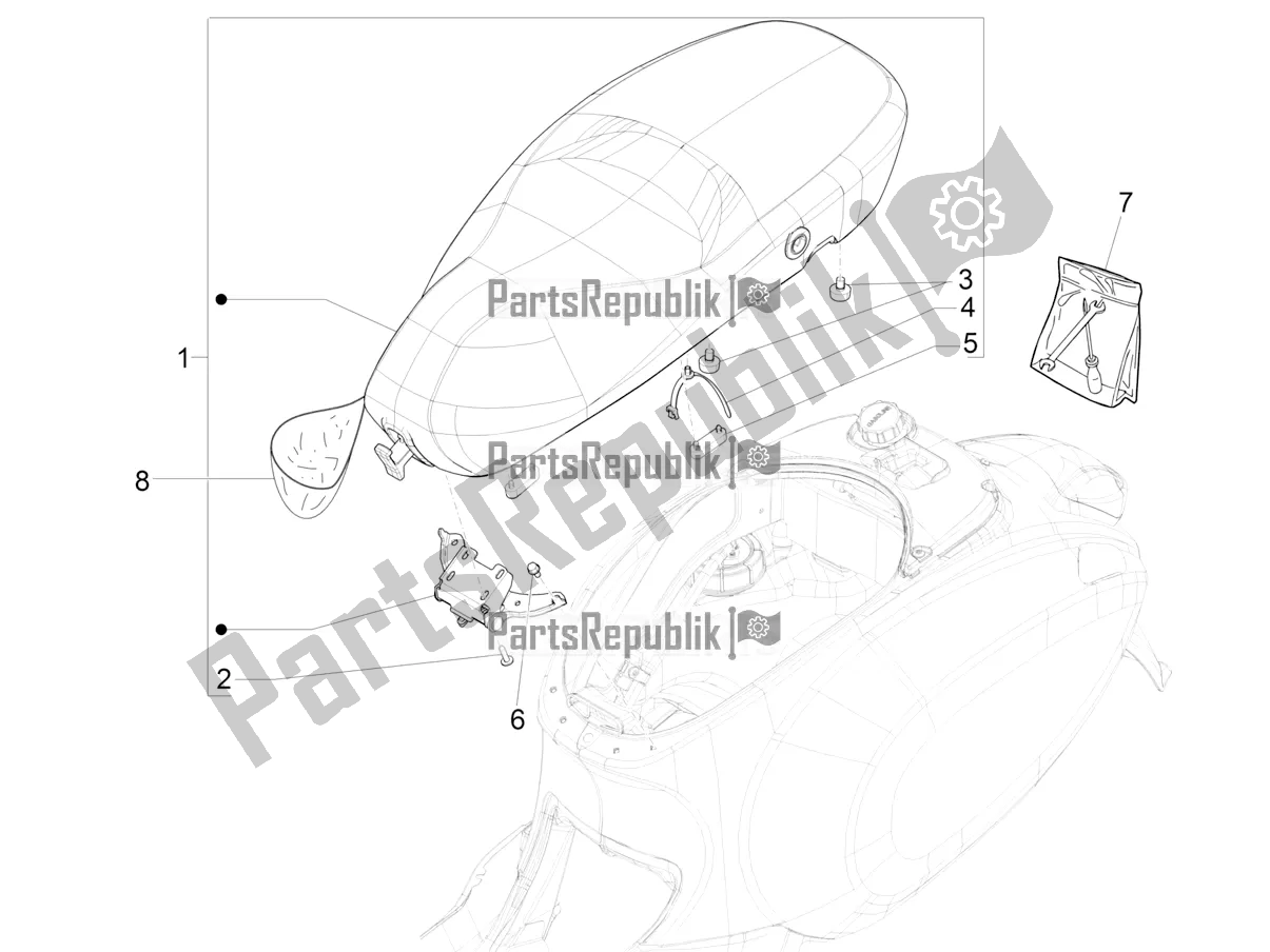 All parts for the Saddle/seats of the Vespa Primavera 50 USA 2020