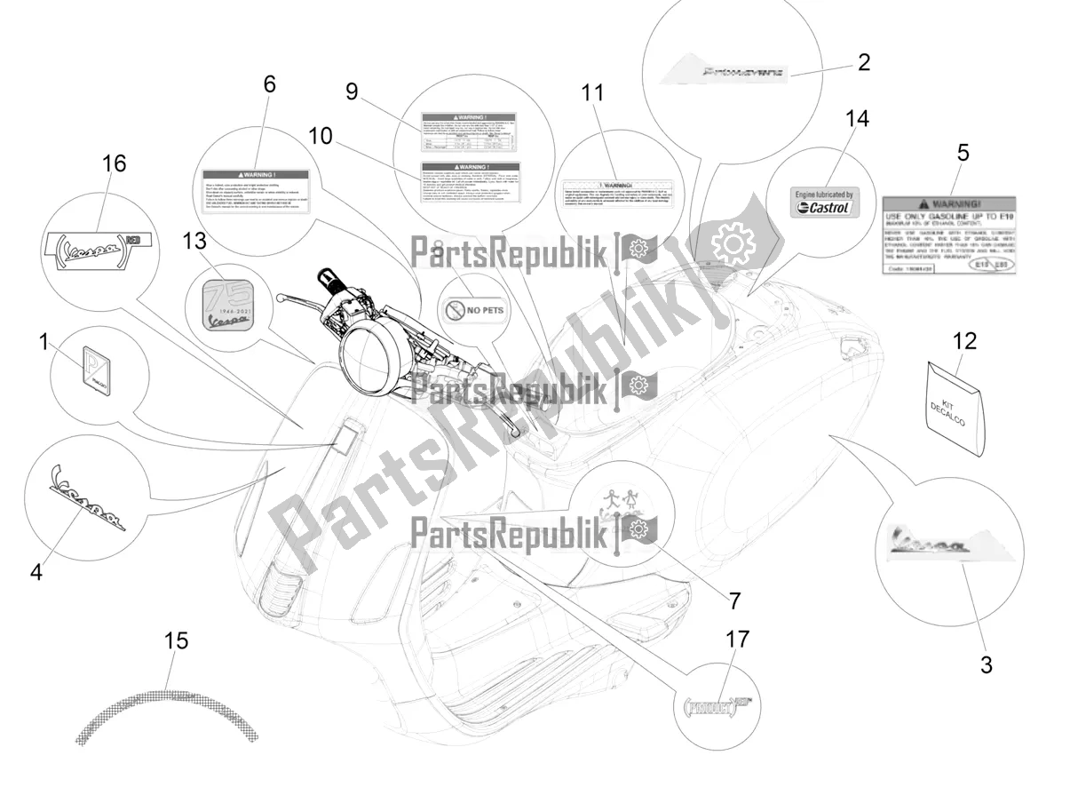 Tutte le parti per il Piatti - Emblemi del Vespa Primavera 50 USA 2021