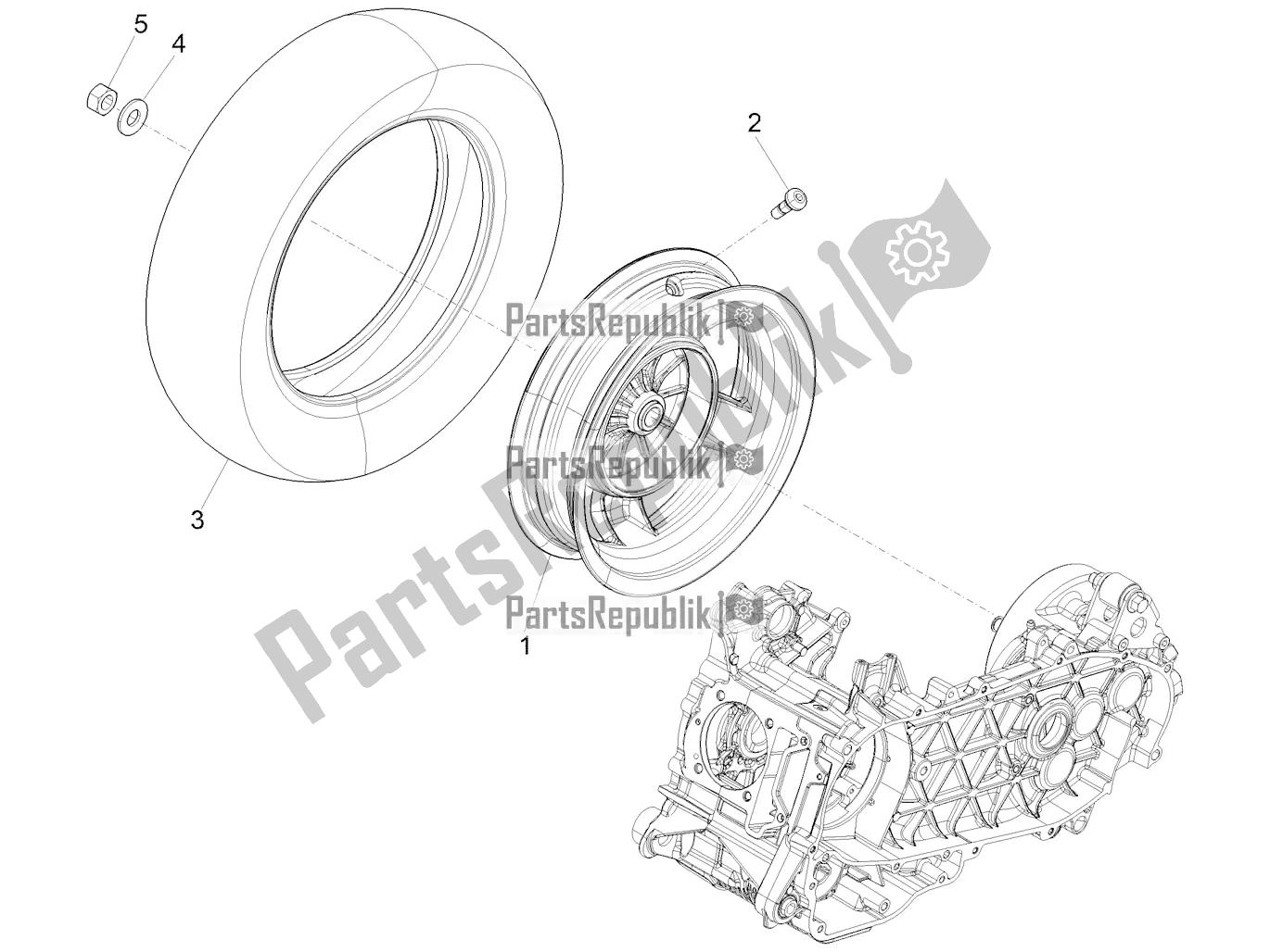 All parts for the Rear Wheel of the Vespa Primavera 50 USA 2021