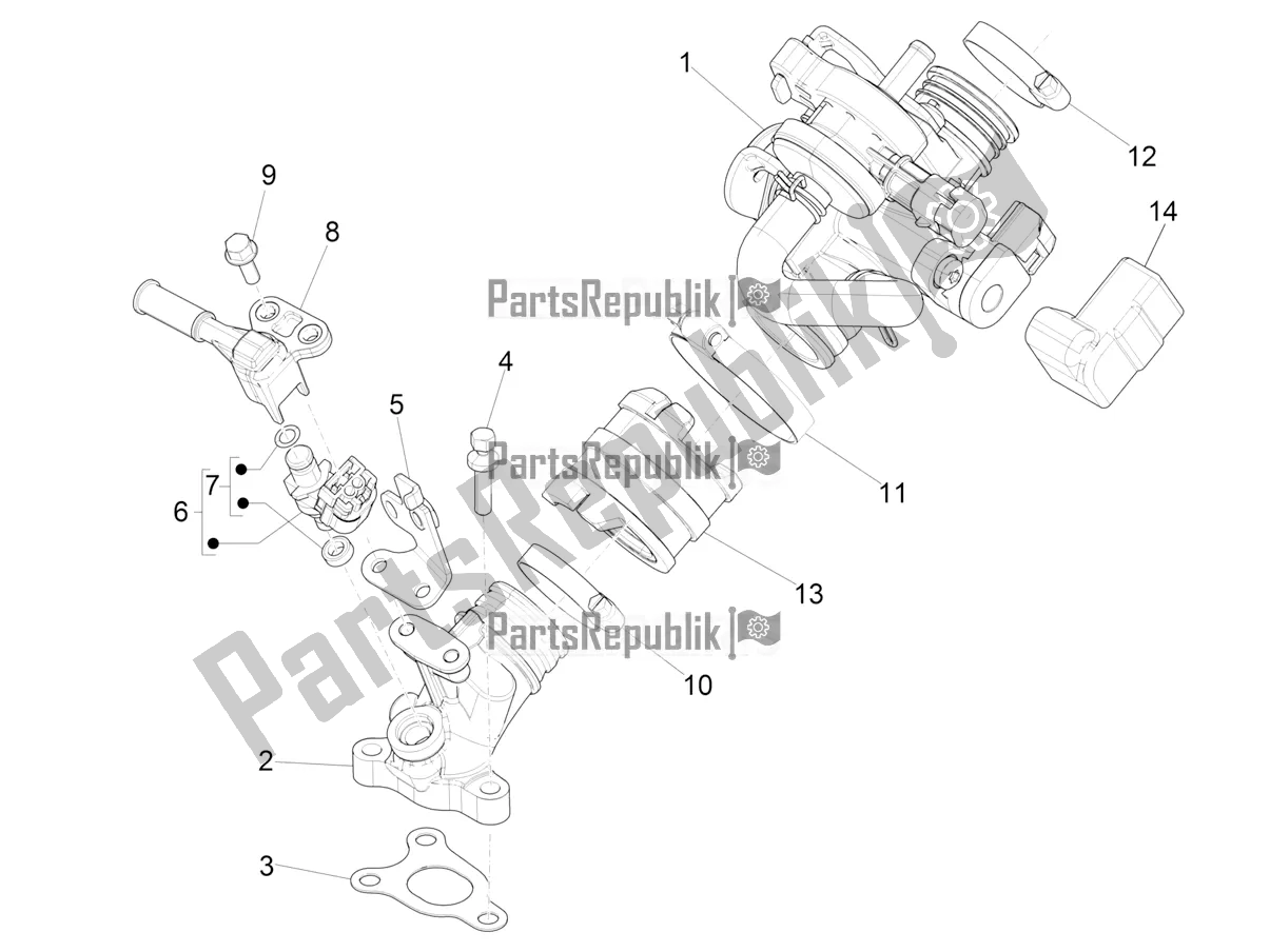 All parts for the Throttle Body - Injector - Induction Joint of the Vespa Primavera 50 USA 2021
