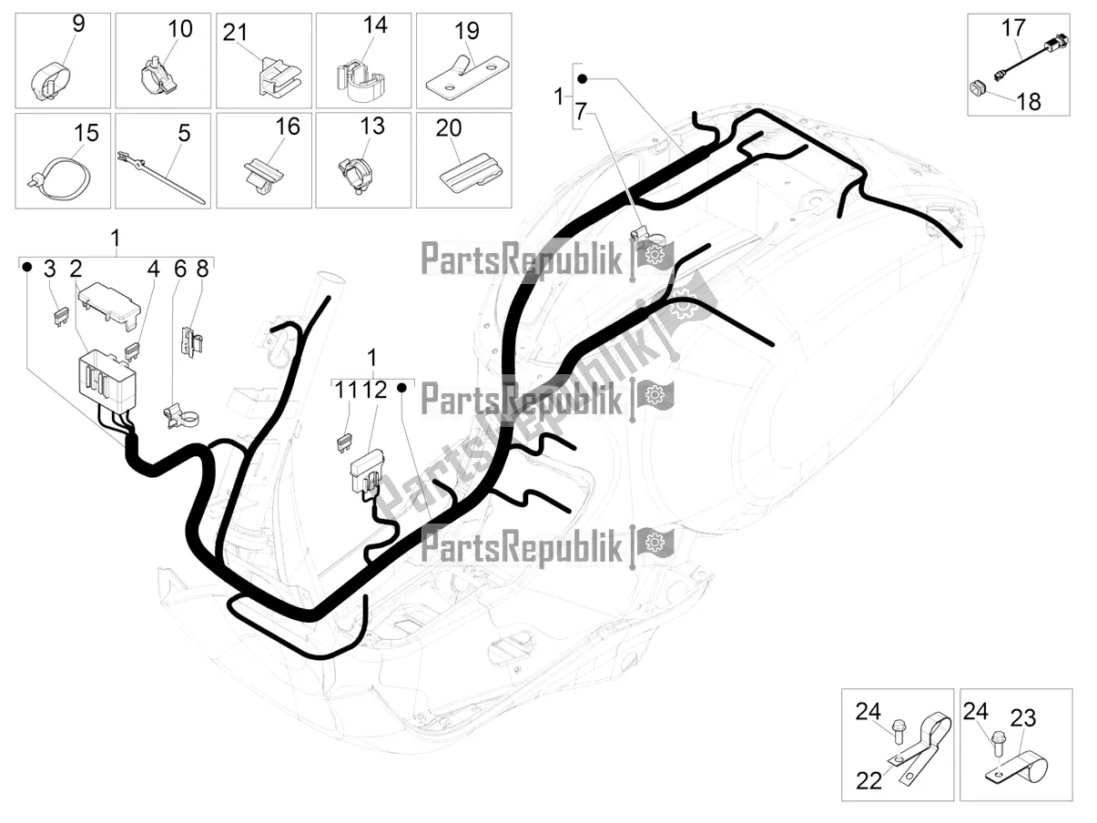 All parts for the Main Cable Harness of the Vespa Primavera 50 USA 2022