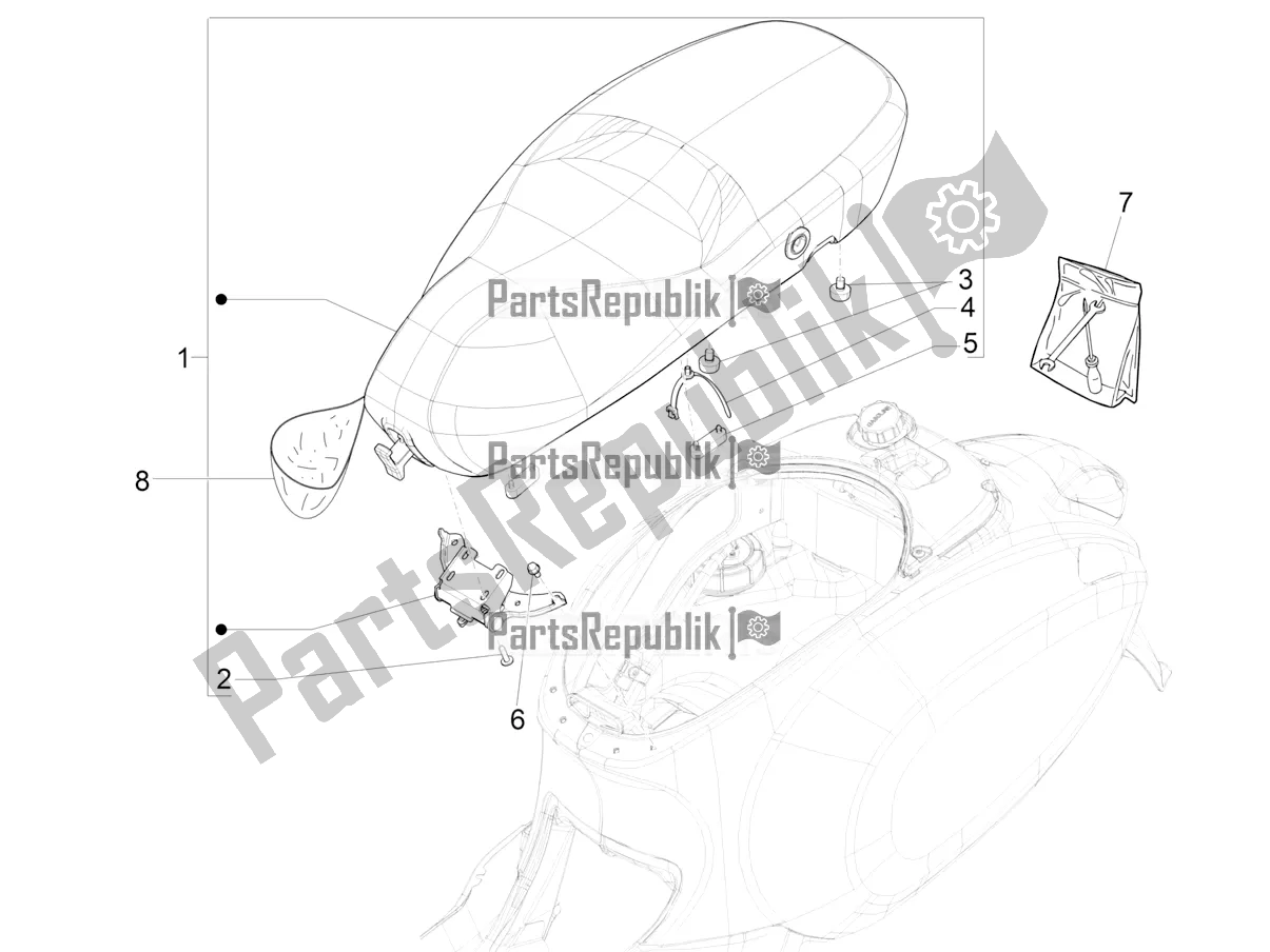 Alle onderdelen voor de Zadel / Stoelen van de Vespa Primavera 50 USA 2022