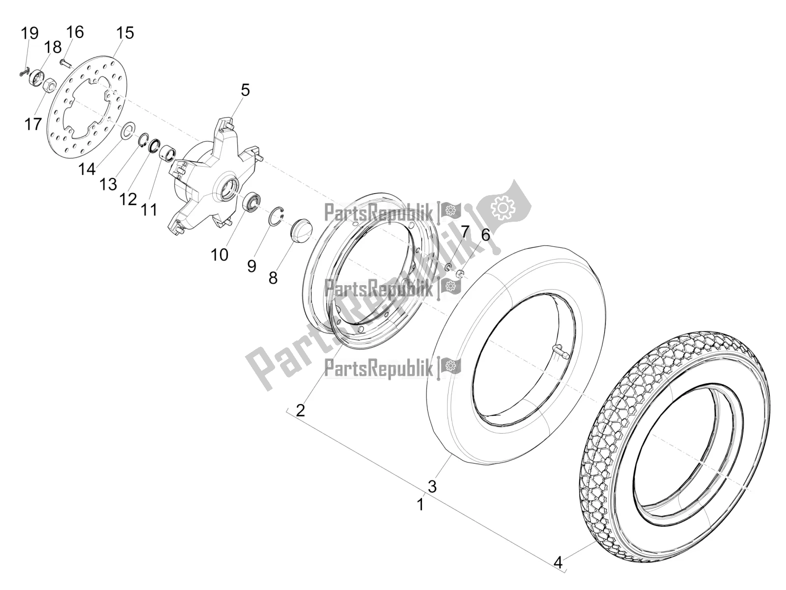 All parts for the Front Wheel of the Vespa PX 125 2T 2016