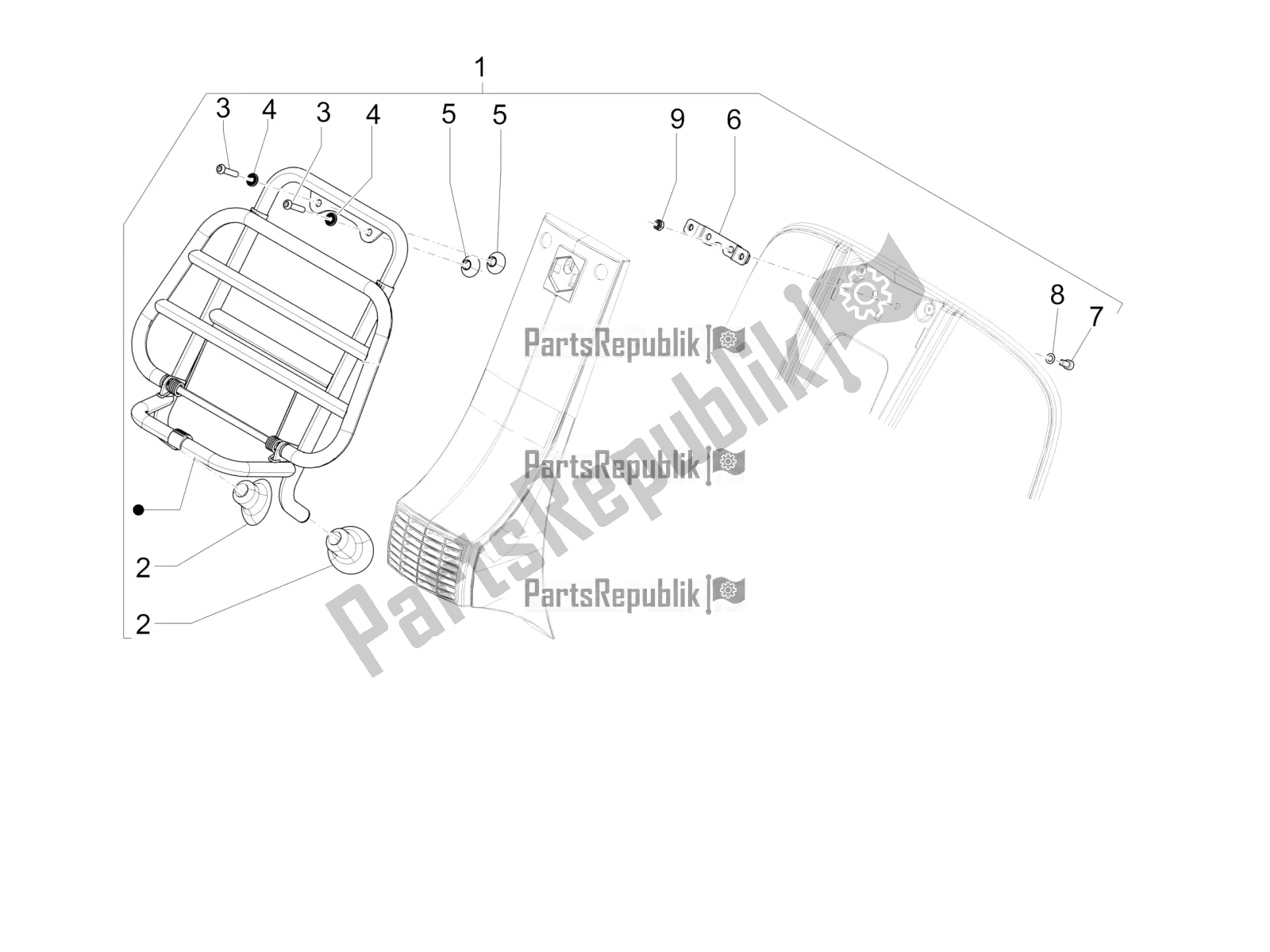 All parts for the Front Luggage Rack of the Vespa PX 125 2T 2018