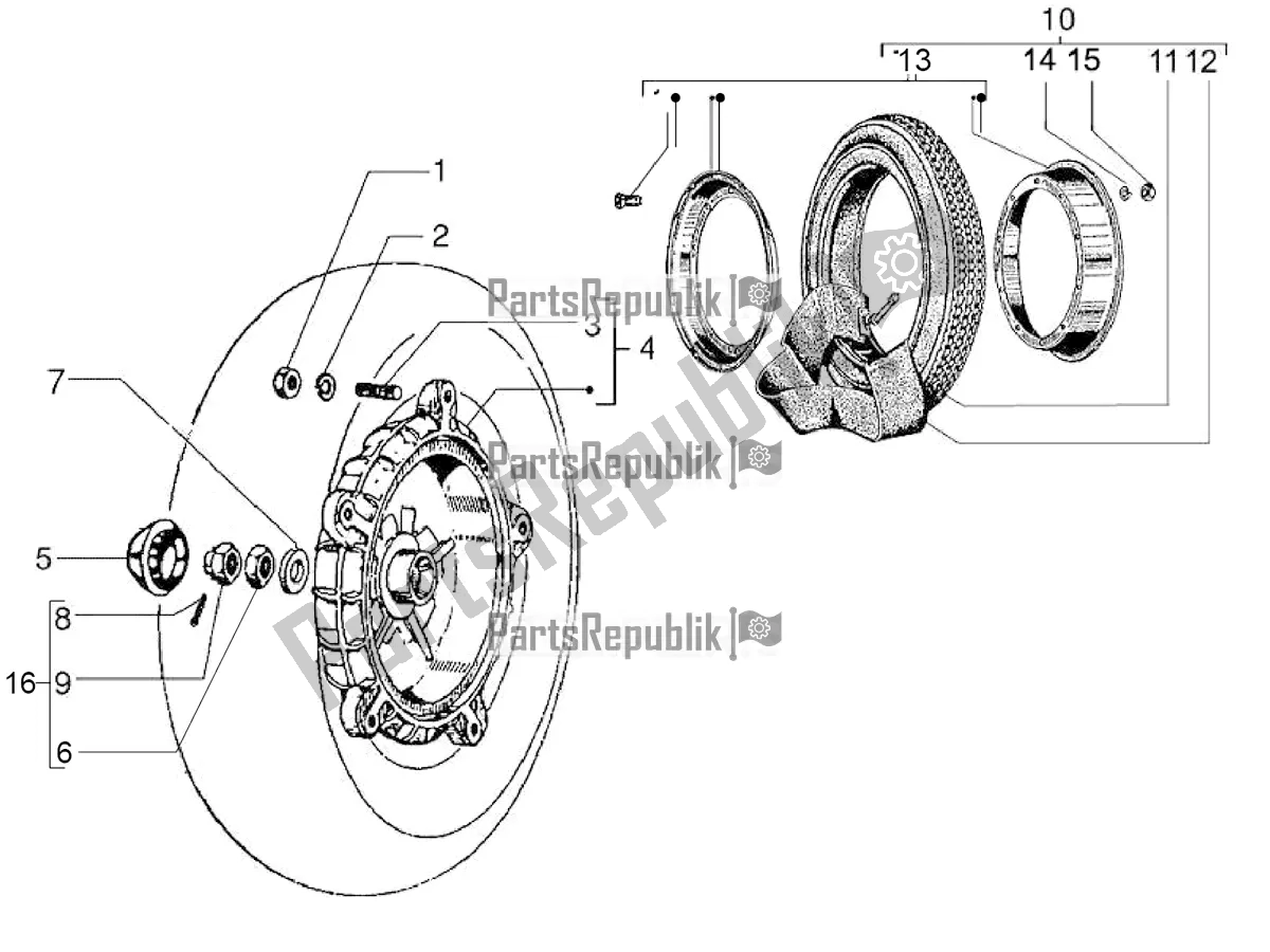 All parts for the Rear Wheel of the Vespa PX 125 2T 2018