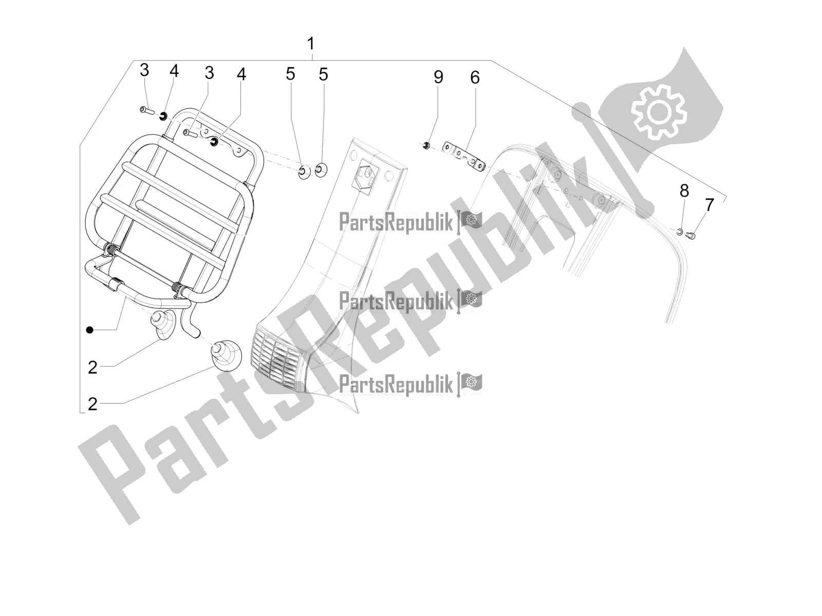 Alle onderdelen voor de Bagagerek Vooraan van de Vespa PX 150 2T 2016