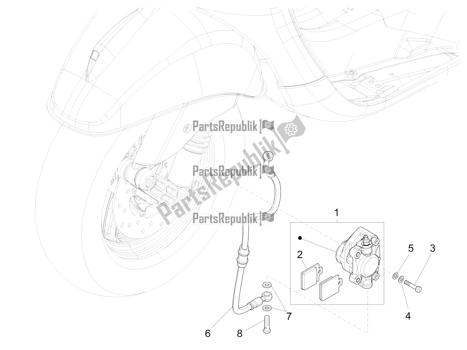 All parts for the Brakes Pipes - Calipers of the Vespa S 125 3V Iget Apac 2017
