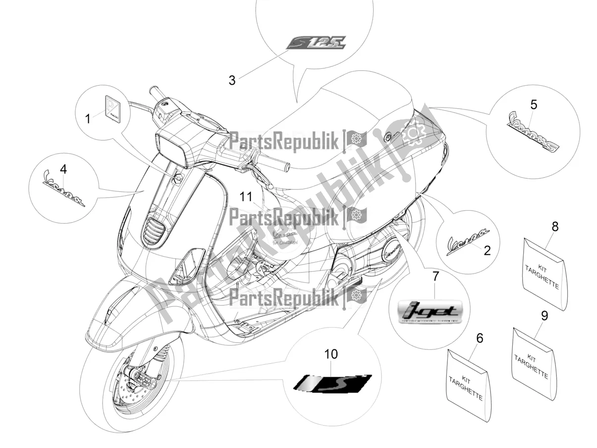 All parts for the Plates - Emblems of the Vespa S 125 3V Iget Apac 2017