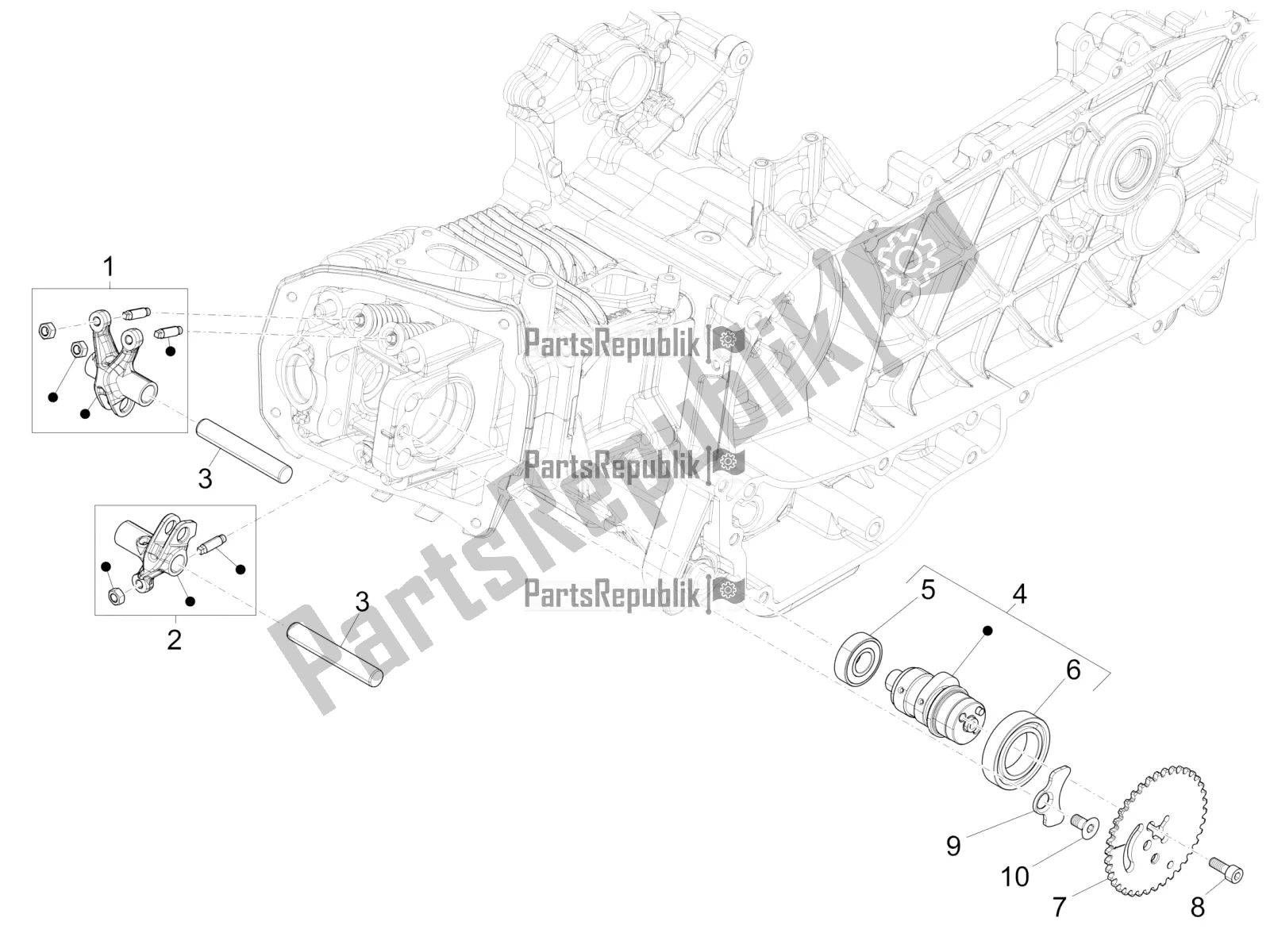 All parts for the Rocking Levers Support Unit of the Vespa S 125 3V Iget Apac 2017