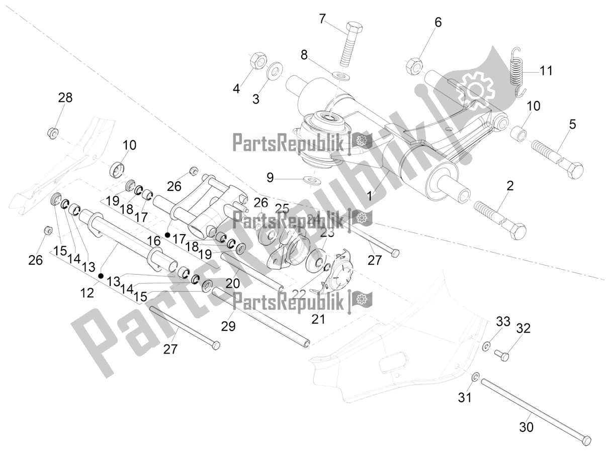 Toutes les pièces pour le Bras Oscillant du Vespa S 125 3V Iget Apac 2017