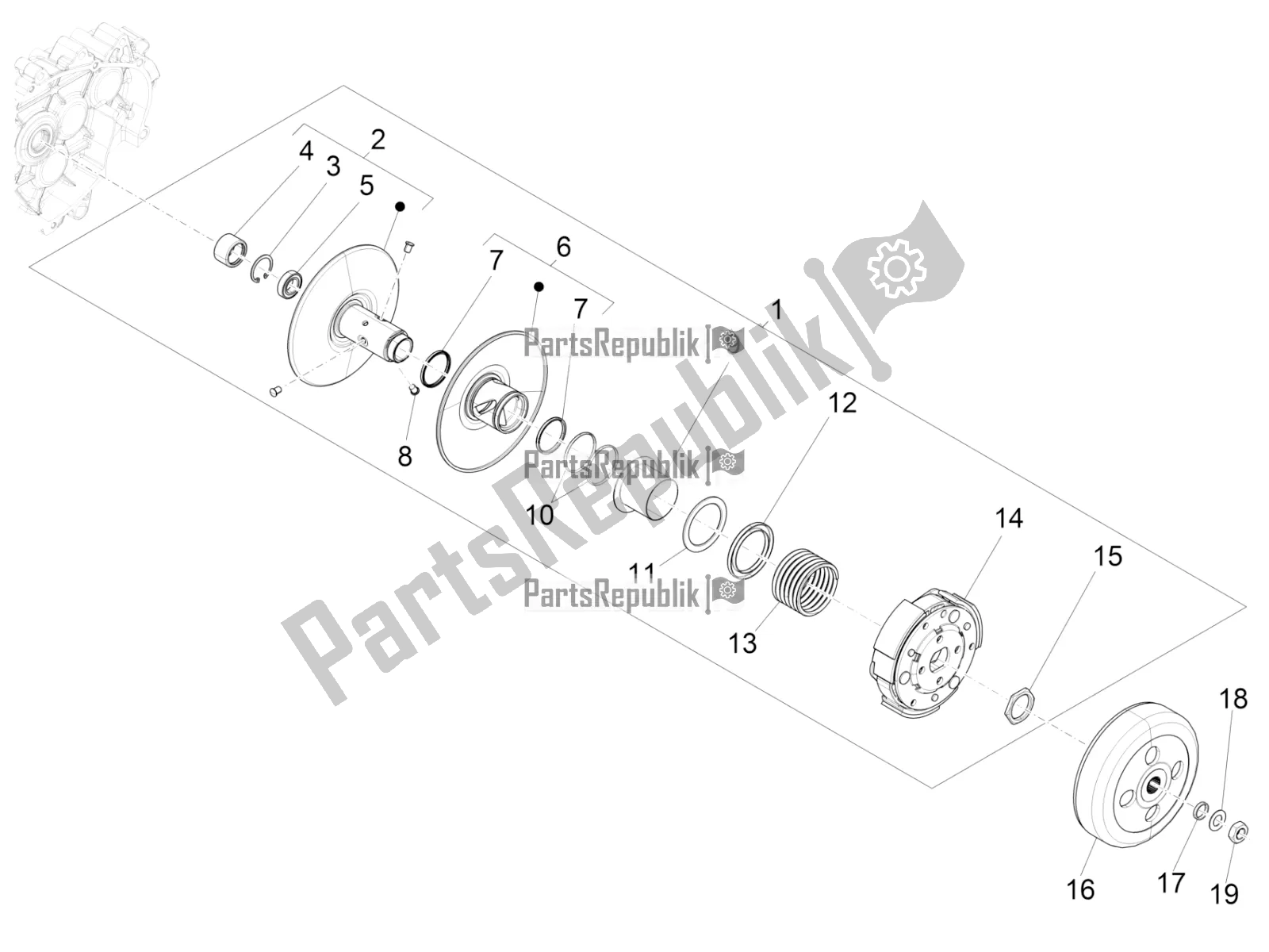 All parts for the Driven Pulley of the Vespa S 125 3V Iget Apac 2018