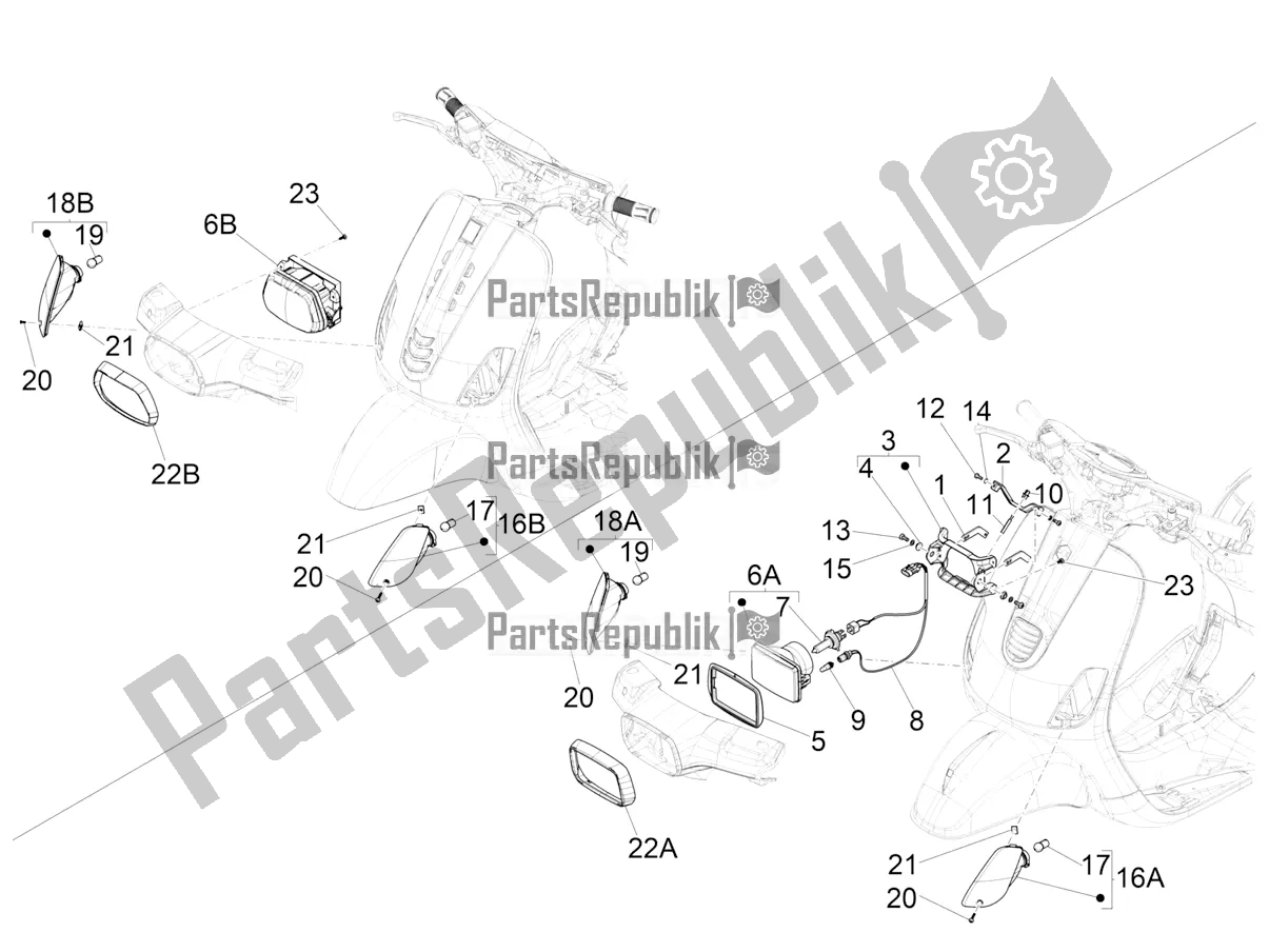 Wszystkie części do Reflektory Przednie - Kierunkowskazy Vespa S 125 3V Iget Apac 2018