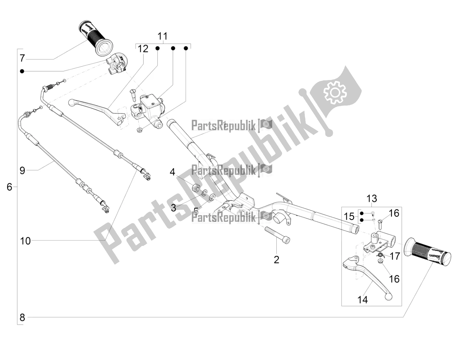 All parts for the Handlebars - Master Cil. Of the Vespa S 125 3V Iget Apac 2018