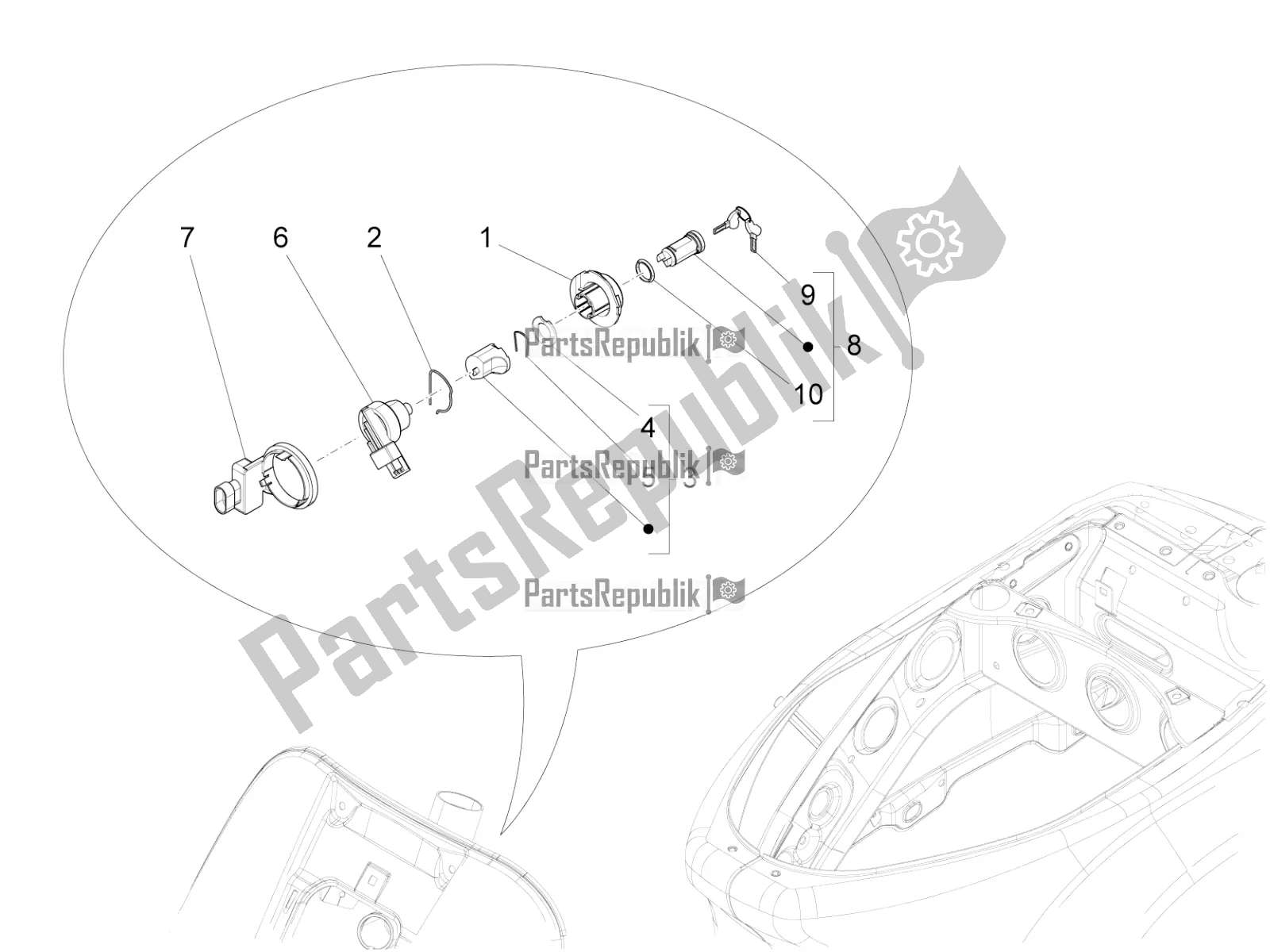 Tutte le parti per il Serrature del Vespa S 125 3V Iget Apac 2018