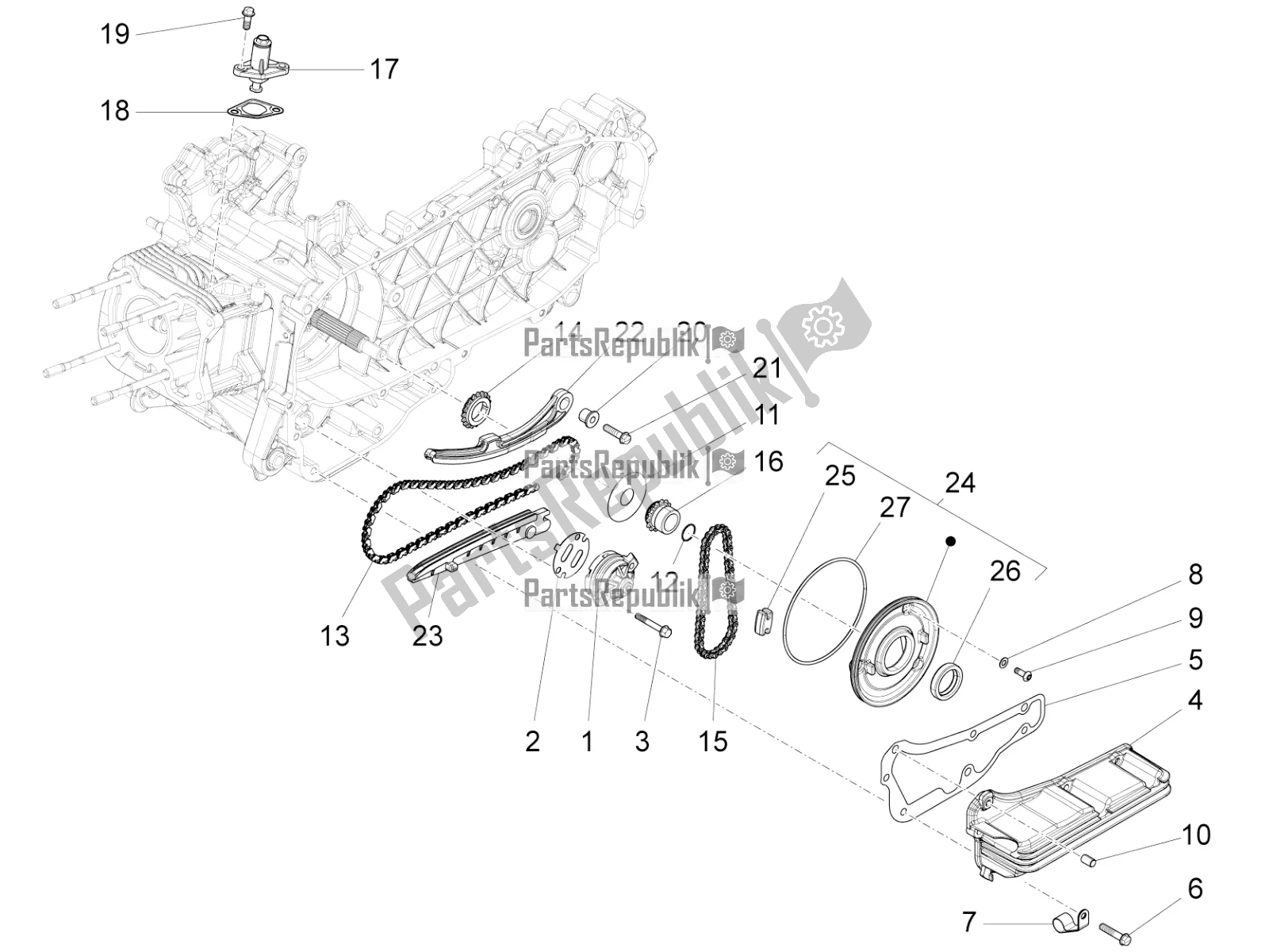 All parts for the Oil Pump of the Vespa S 125 3V Iget Apac 2018