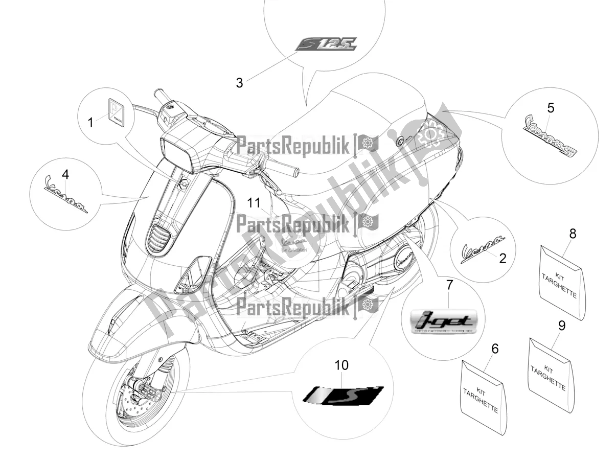 All parts for the Plates - Emblems of the Vespa S 125 3V Iget Apac 2018