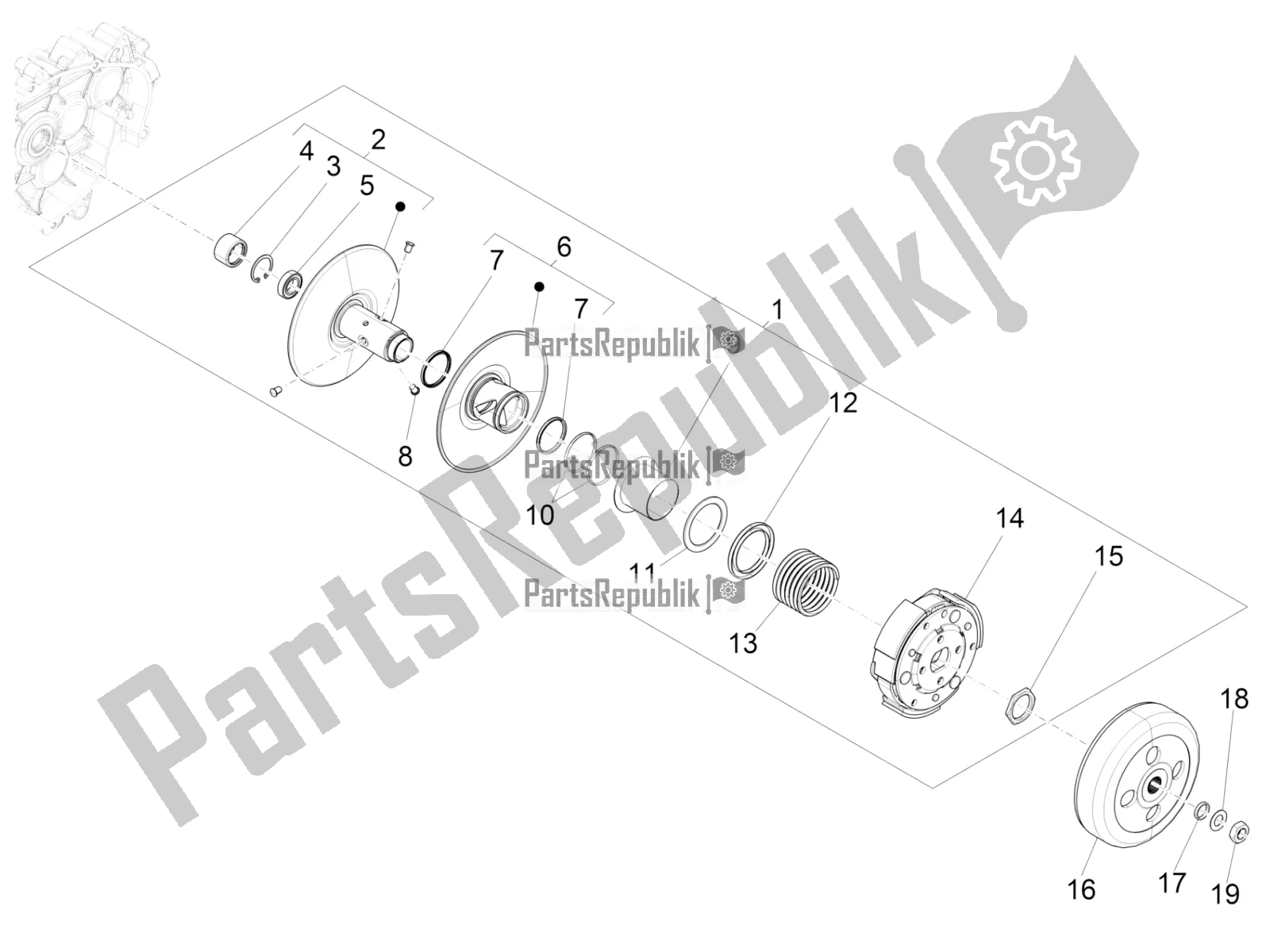 All parts for the Driven Pulley of the Vespa S 125 3V Iget Apac 2019