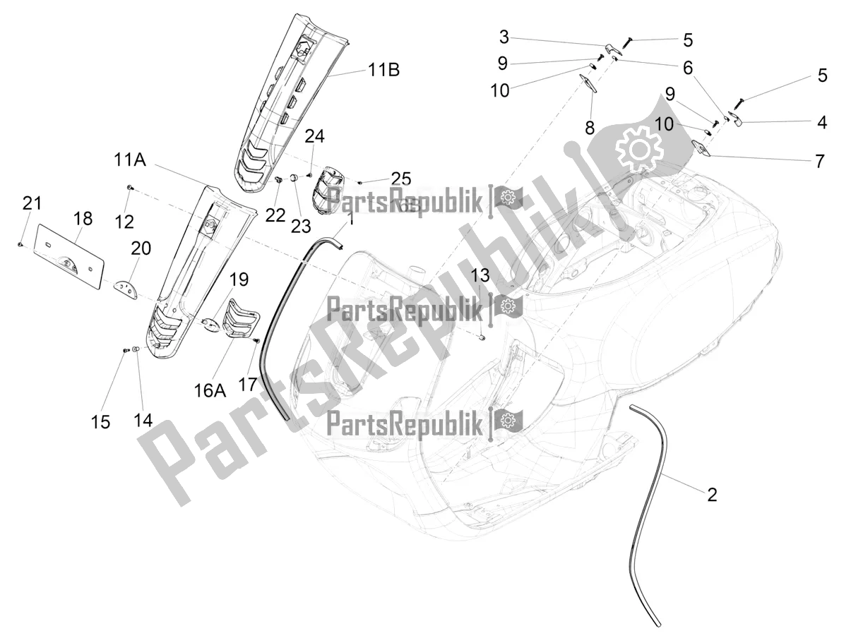 All parts for the Front Shield of the Vespa S 125 3V Iget Apac 2019