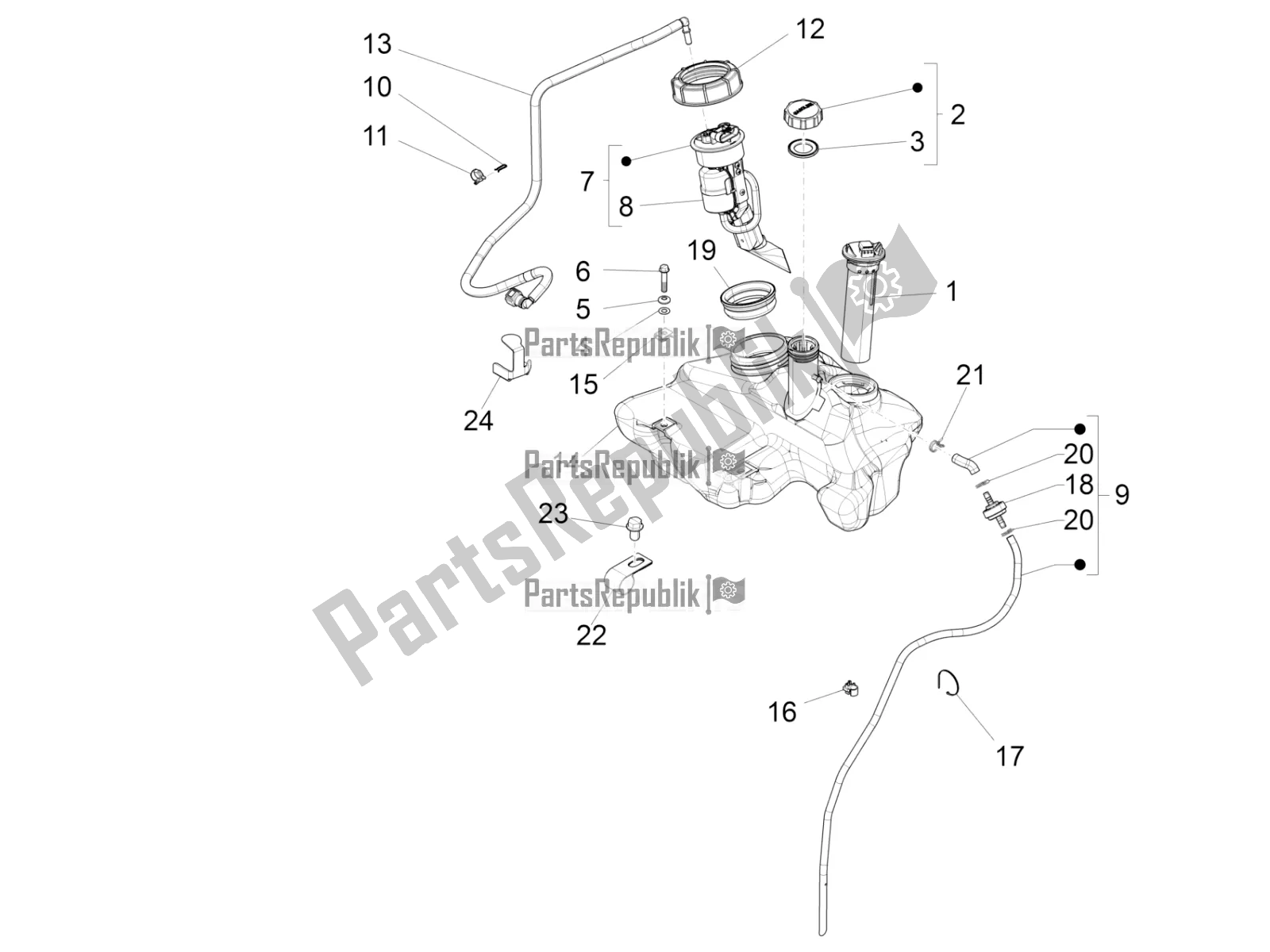 Toutes les pièces pour le Réservoir D'essence du Vespa S 125 3V Iget Apac 2019