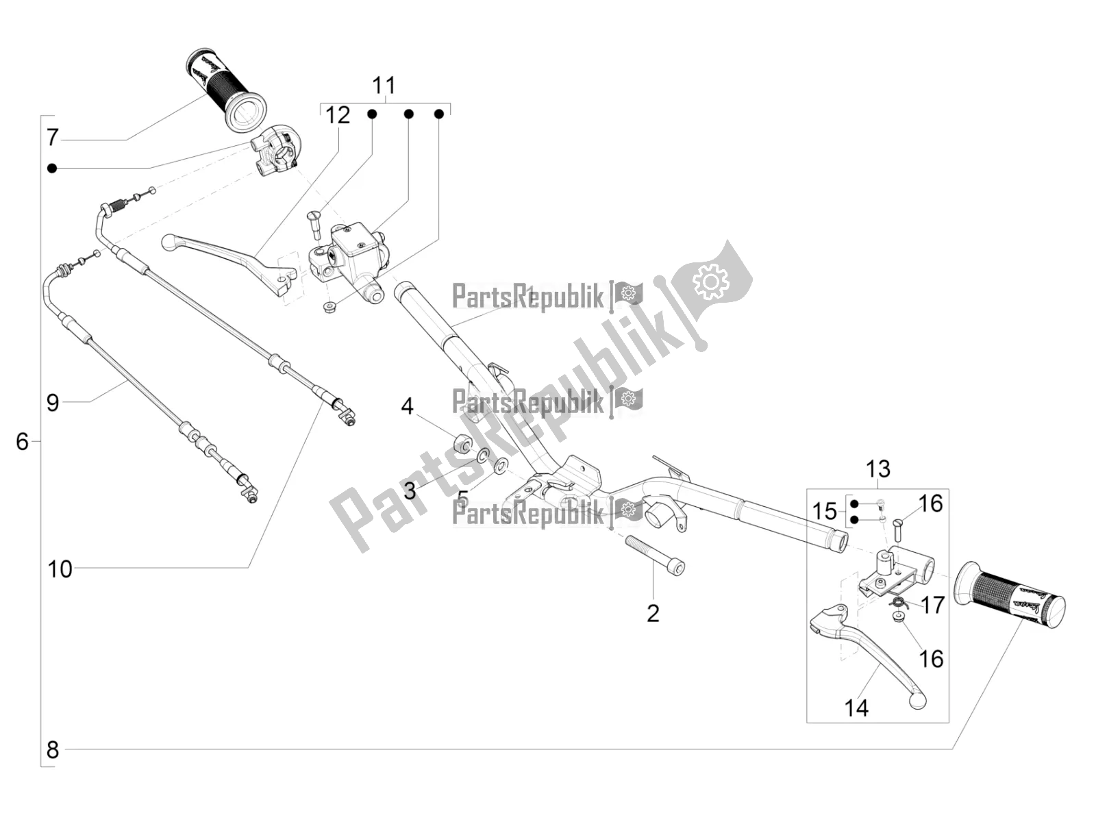 Toutes les pièces pour le Guidon - Master Cil. Du Vespa S 125 3V Iget Apac 2019