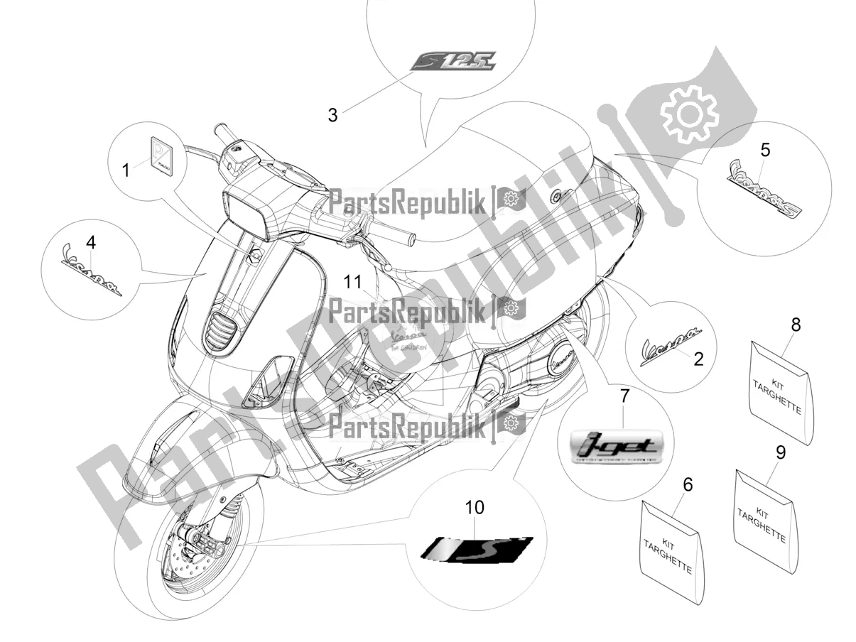All parts for the Plates - Emblems of the Vespa S 125 3V Iget Apac 2019