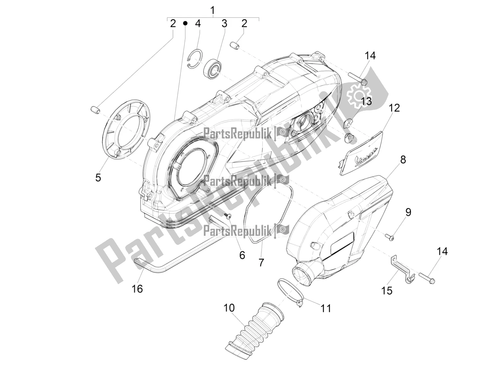 Alle onderdelen voor de Carterafdekking - Carter Koeling van de Vespa S 125 3V Iget Apac 2020