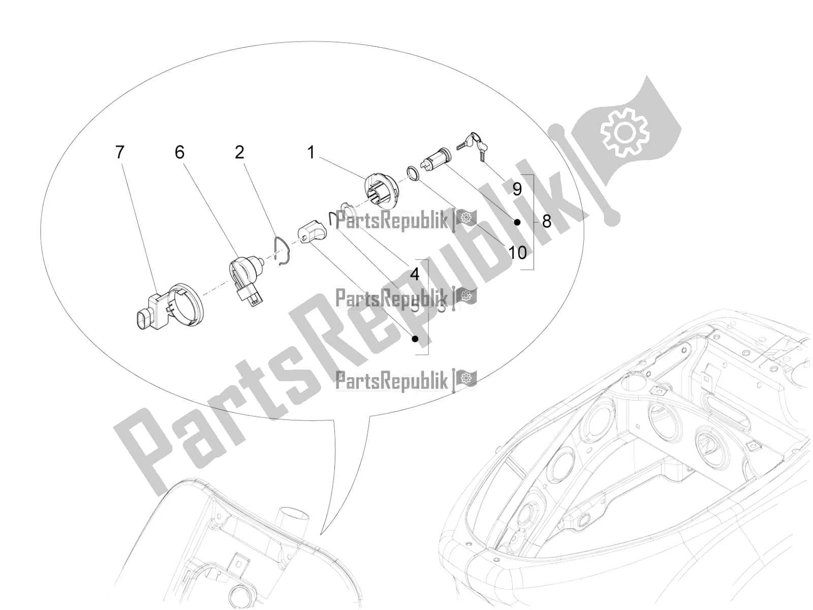 Todas as partes de Fechaduras do Vespa S 125 3V Iget Apac 2020